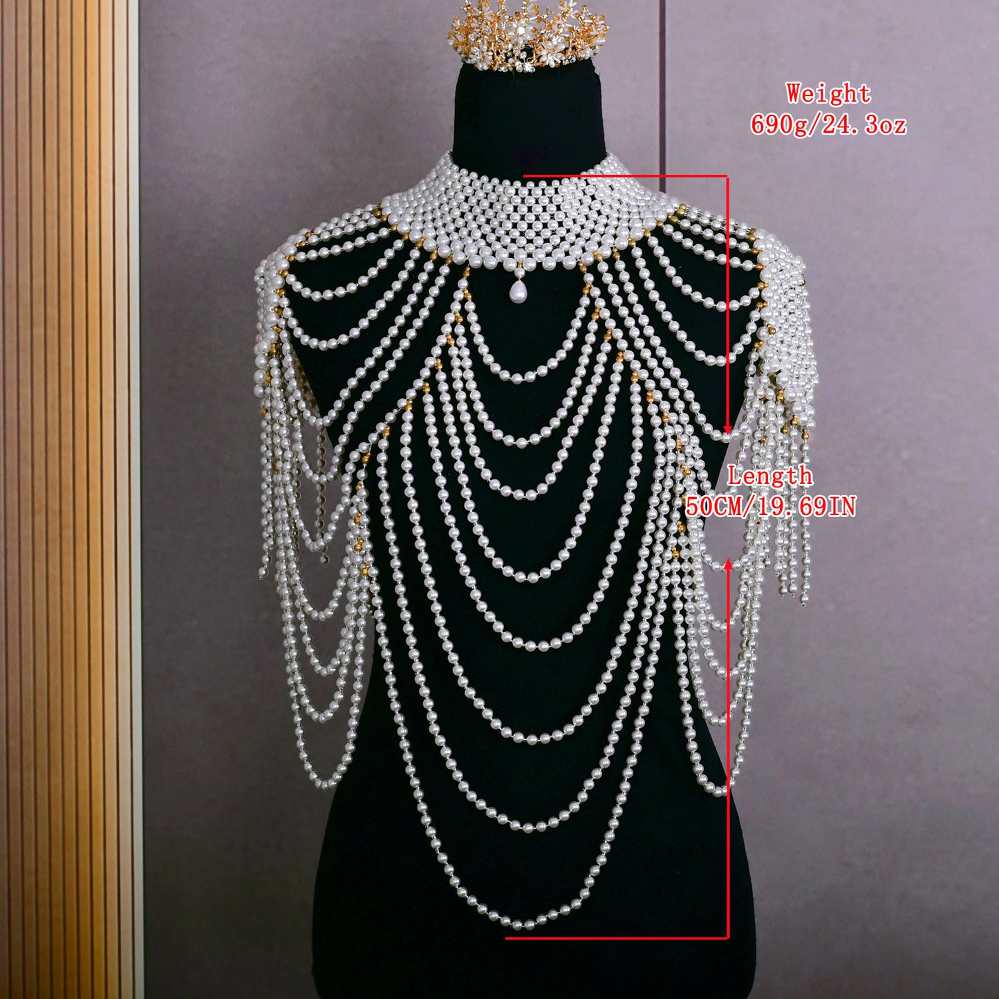 BRIDELLA BVG66 Bridal Short Tassel Shawl Imitation Pearl Handmade Beaded Women's Holiday Party Accessories