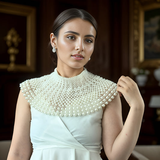 BRIDELLA BVG68 Fashion Pearl Beaded Wedding Shawl Women's Necklace Cropped Top Wedding DIY Jacket