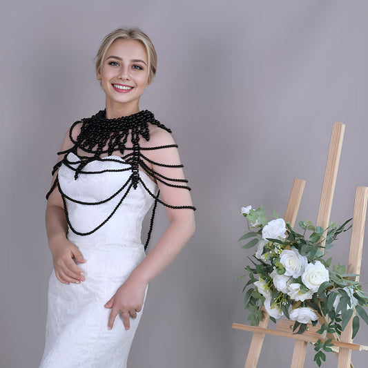 BRIDELLA BVG39 Sexy European And American Imitation Pearl Body Chain Luxury Multi Layer Pearl Bridal Wedding Tassel Shawl