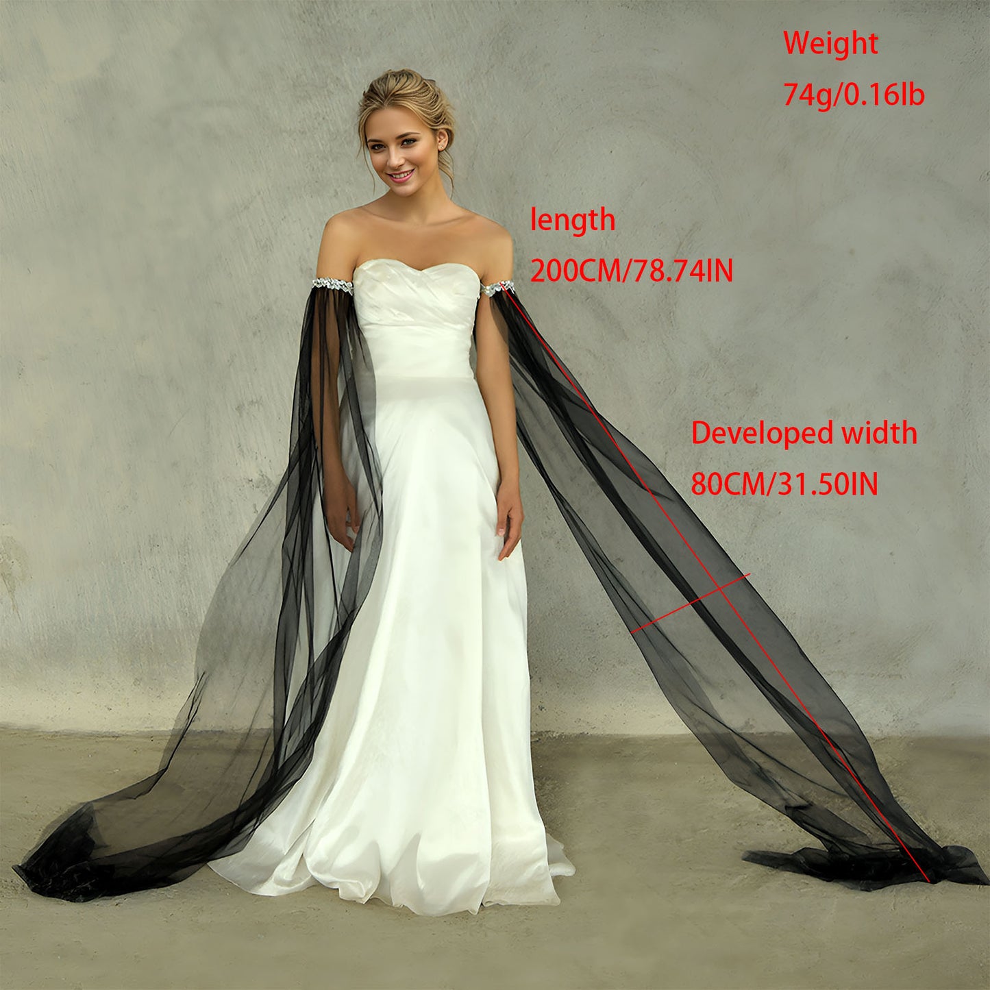 BRIDELLA BMM04 1 Pair Long Bridal Sleeve Sequin Edge Bridal Gloves Soft Tulle Wedding Sleeves Long Trailing Ladies Fashion Glove Sleeves For Wedding Party Catwalk Exaggerated Personality Show Props