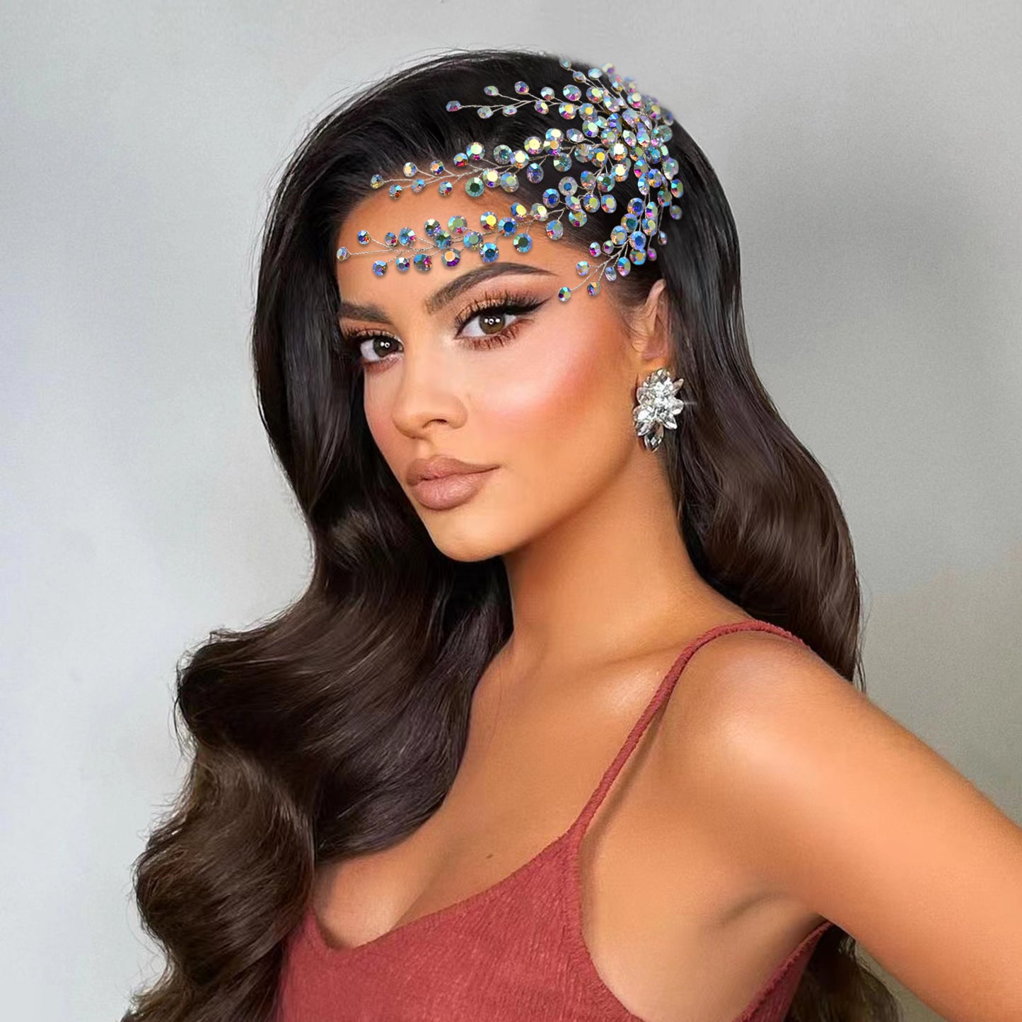 BRIDELLA BHP590 Colorful Rhinestone Bridal Hair Comb Wedding Hair Accessories Handmade Bride Head Piece Woman Headdress for Party