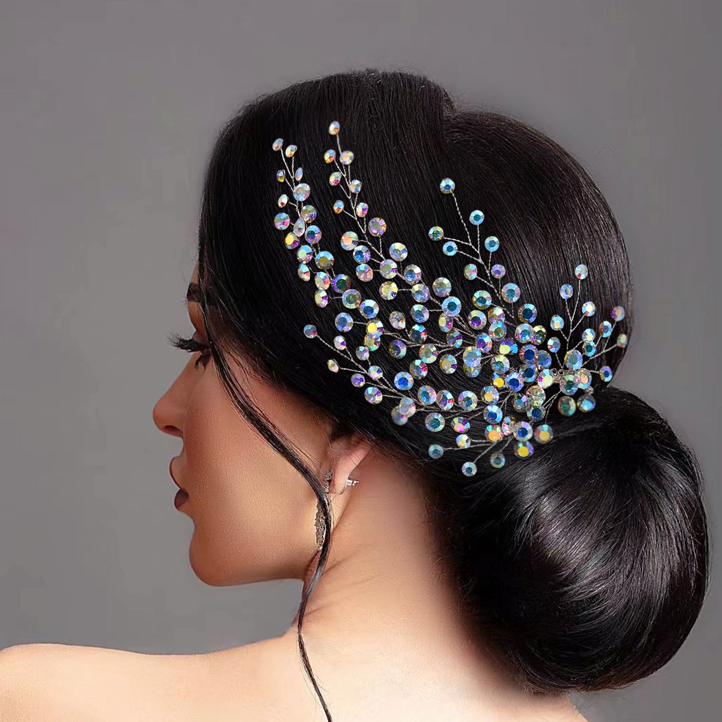 BRIDELLA BHP590 Colorful Rhinestone Bridal Hair Comb Wedding Hair Accessories Handmade Bride Head Piece Woman Headdress for Party
