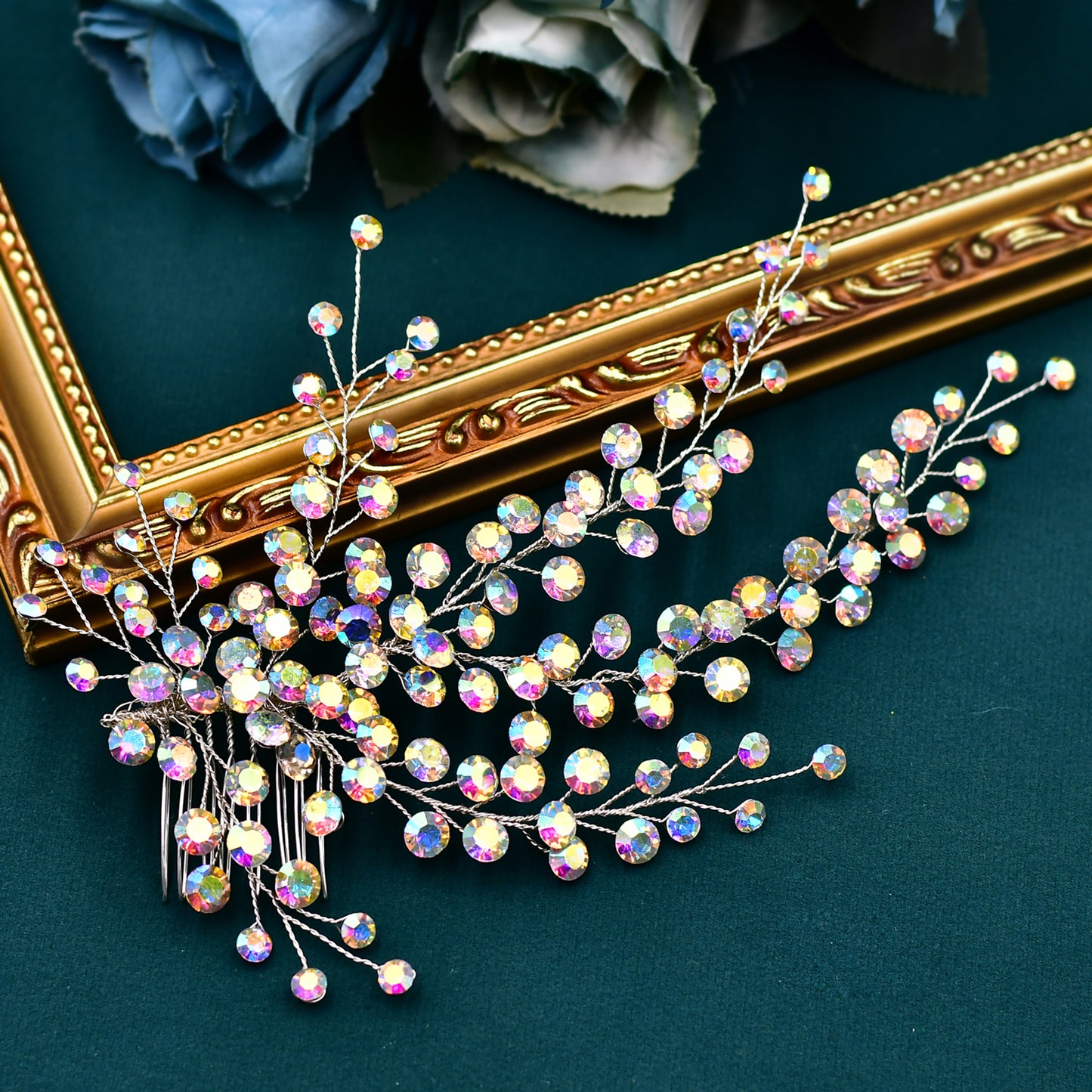 BRIDELLA BHP590 Colorful Rhinestone Bridal Hair Comb Wedding Hair Accessories Handmade Bride Head Piece Woman Headdress for Party