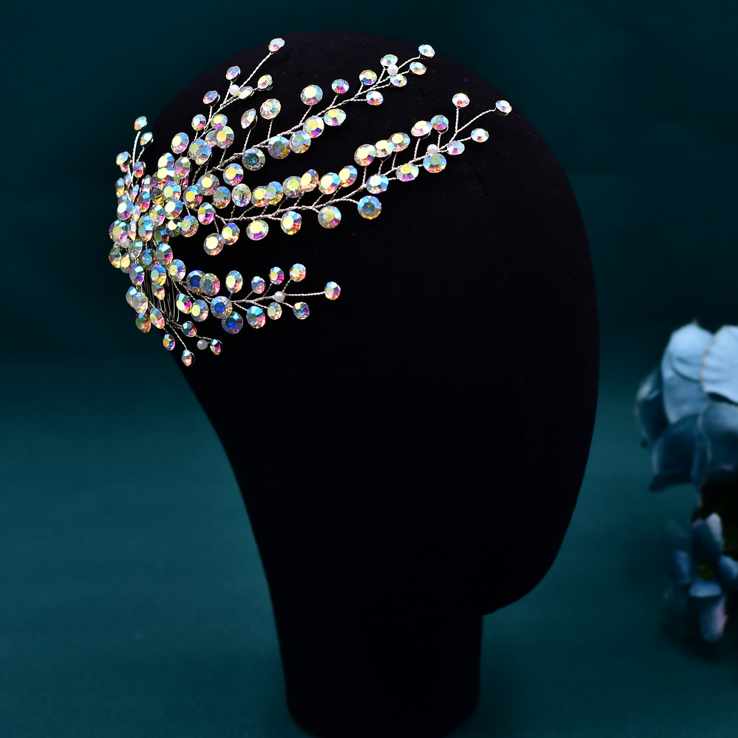 BRIDELLA BHP590 Colorful Rhinestone Bridal Hair Comb Wedding Hair Accessories Handmade Bride Head Piece Woman Headdress for Party