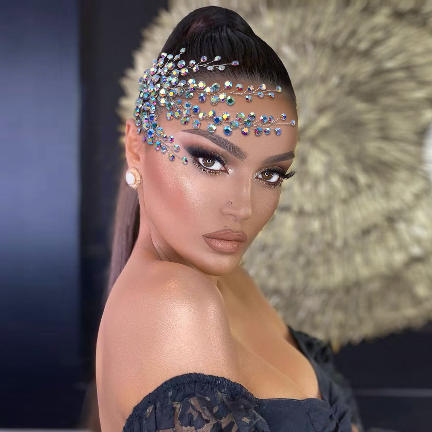 BRIDELLA BHP590 Colorful Rhinestone Bridal Hair Comb Wedding Hair Accessories Handmade Bride Head Piece Woman Headdress for Party