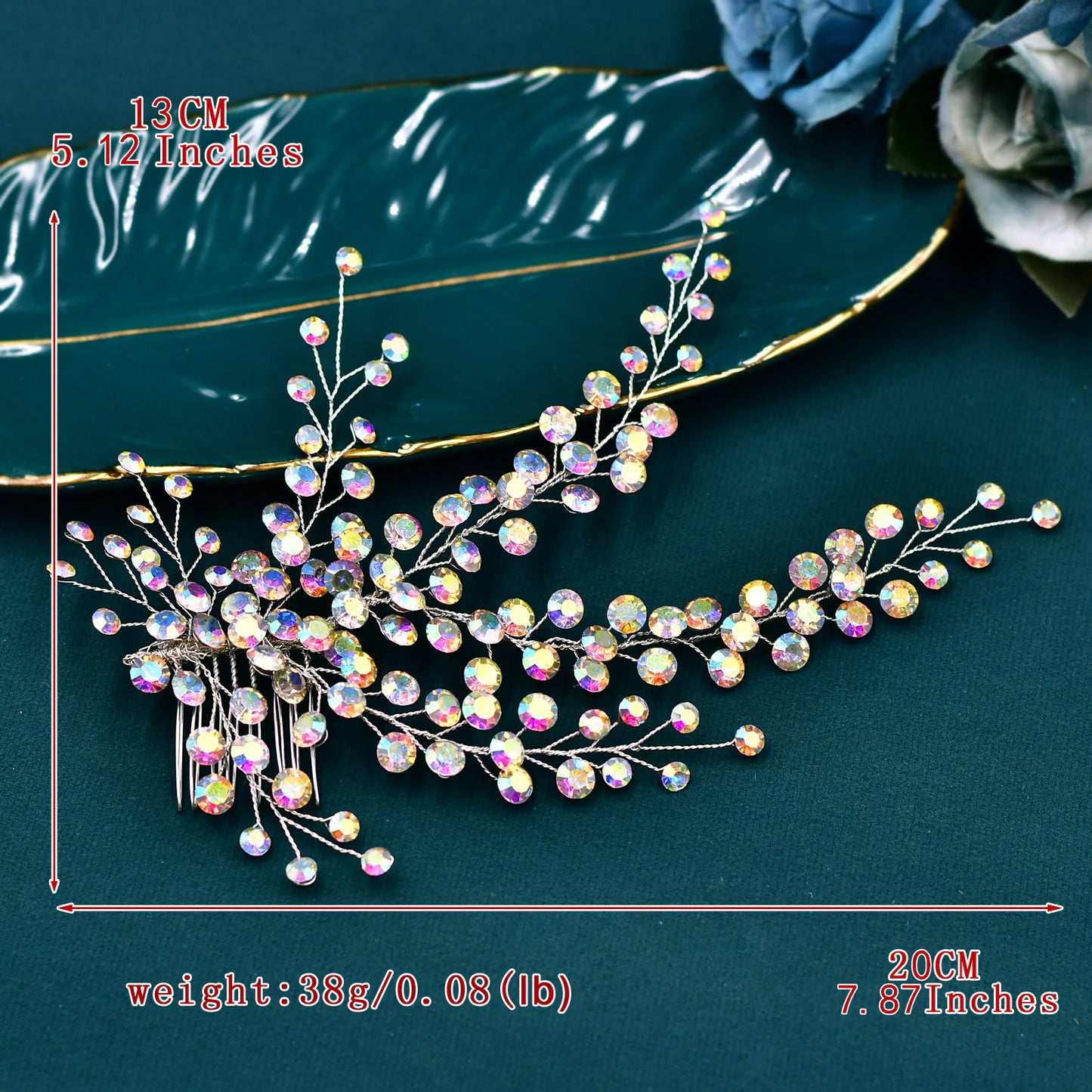 BRIDELLA BHP590 Colorful Rhinestone Bridal Hair Comb Wedding Hair Accessories Handmade Bride Head Piece Woman Headdress for Party