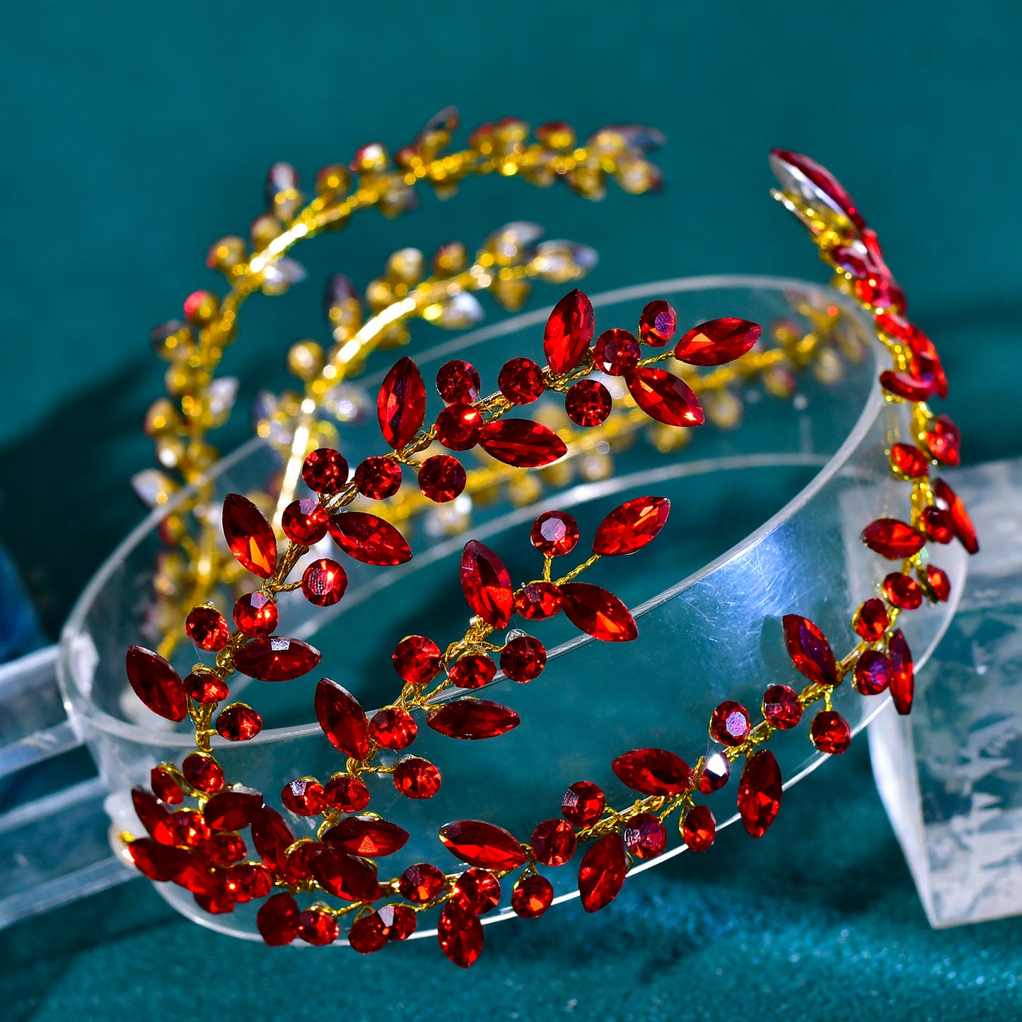 BRIDELLA BHP599 Red Bride Forehead Headband Sparkling Rhinestone Headpieces For Wedding Women Prom Party Head Jewelry Accessories