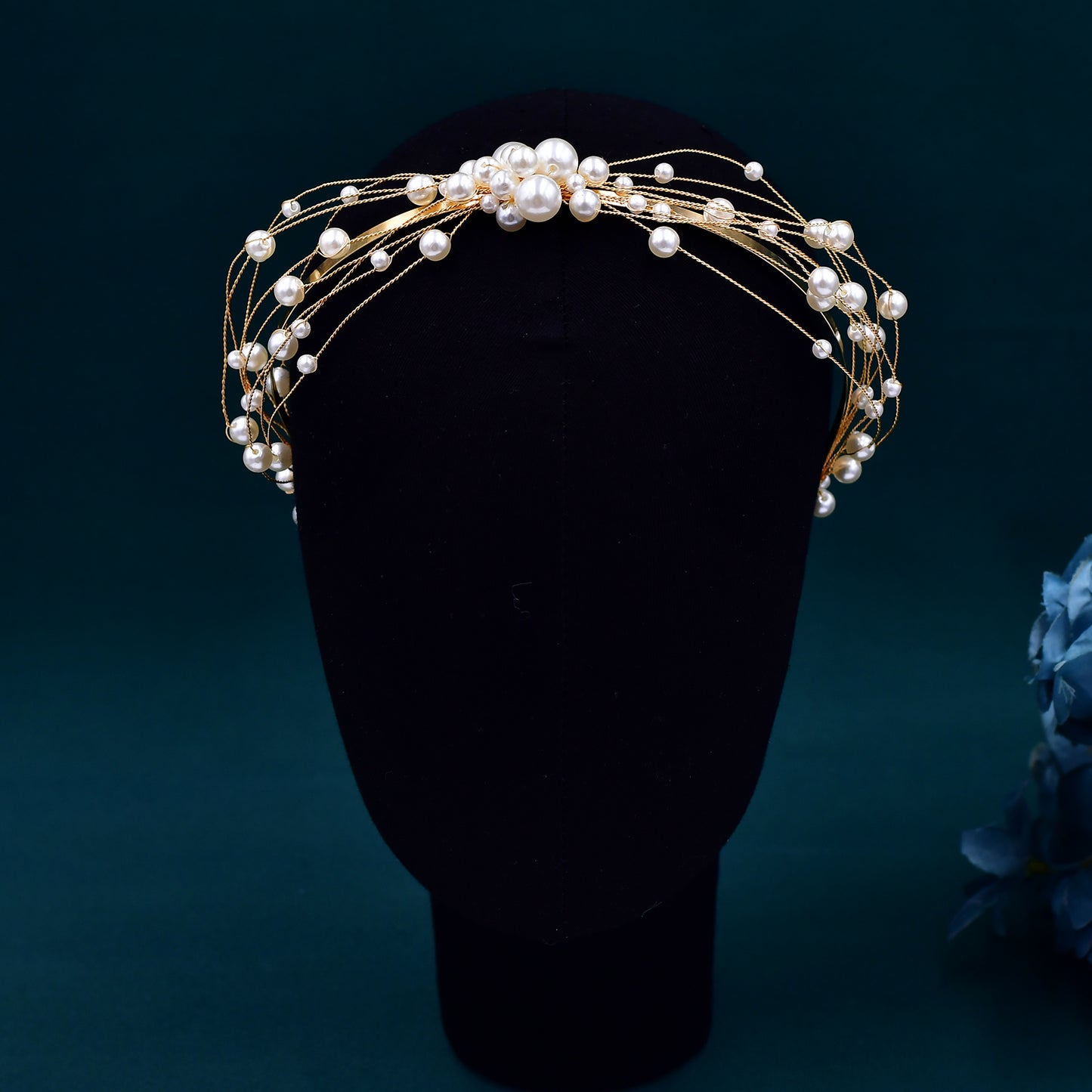 BRIDELLA BHP609 Bride Pearl Gold Color Head Hoop Wedding Headpiece Hair Accessories Princess Party Headband Handmade Hair Jewelry