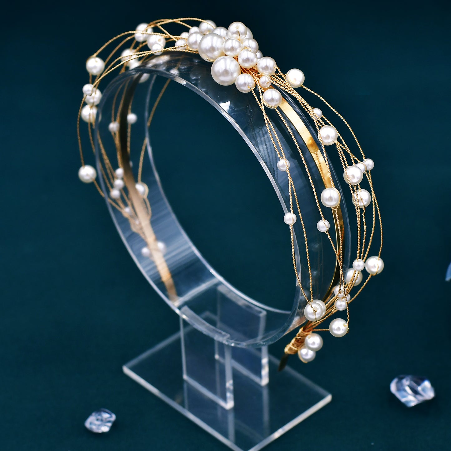 BRIDELLA BHP609 Bride Pearl Gold Color Head Hoop Wedding Headpiece Hair Accessories Princess Party Headband Handmade Hair Jewelry