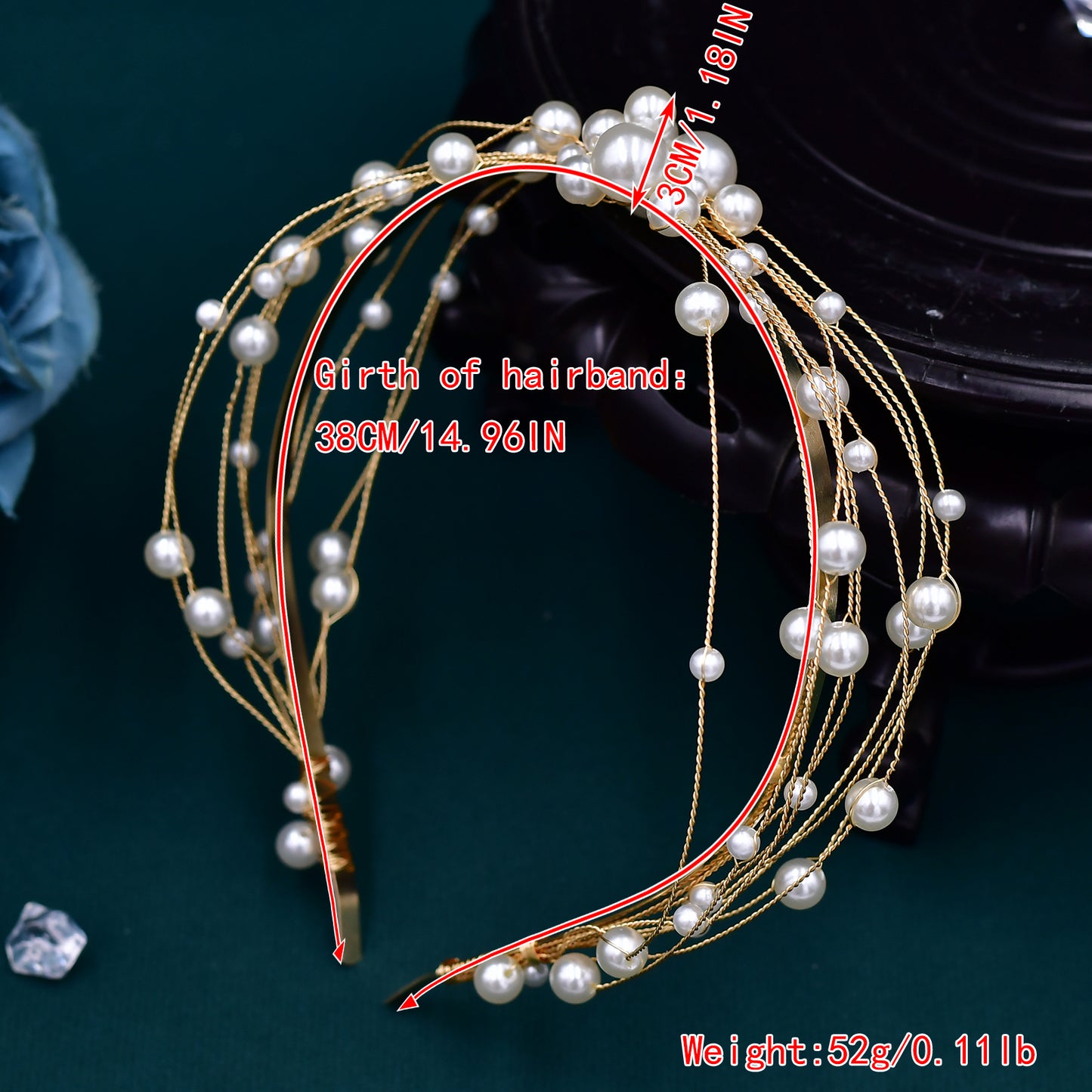 BRIDELLA BHP609 Bride Pearl Gold Color Head Hoop Wedding Headpiece Hair Accessories Princess Party Headband Handmade Hair Jewelry