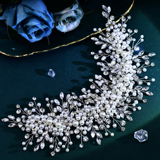 BHP635-S silver rhinestone pearl headband