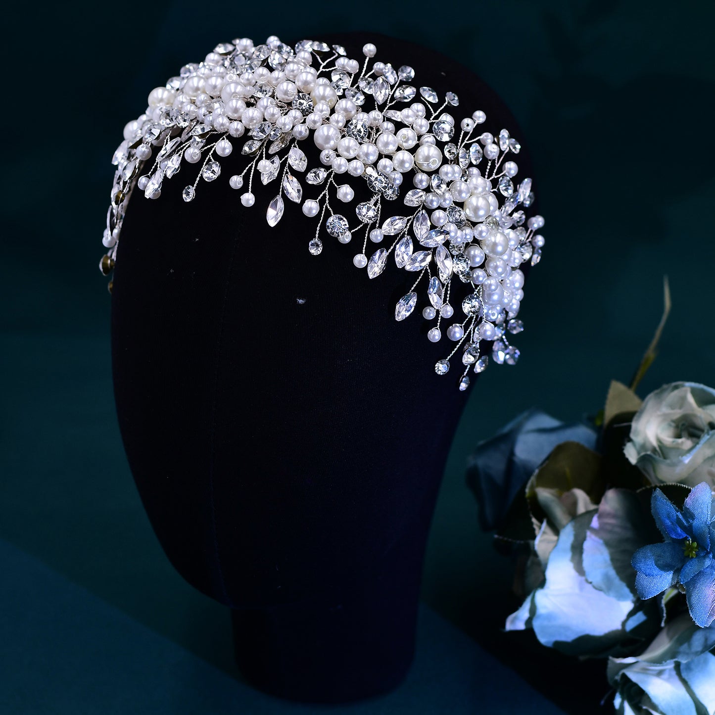 BRIDELLA BHP635 Pearls Woman Headband Handmade Rhinestone Bridal Headpiece Wedding Hair Accessories Bride Bridesmaid Headdress