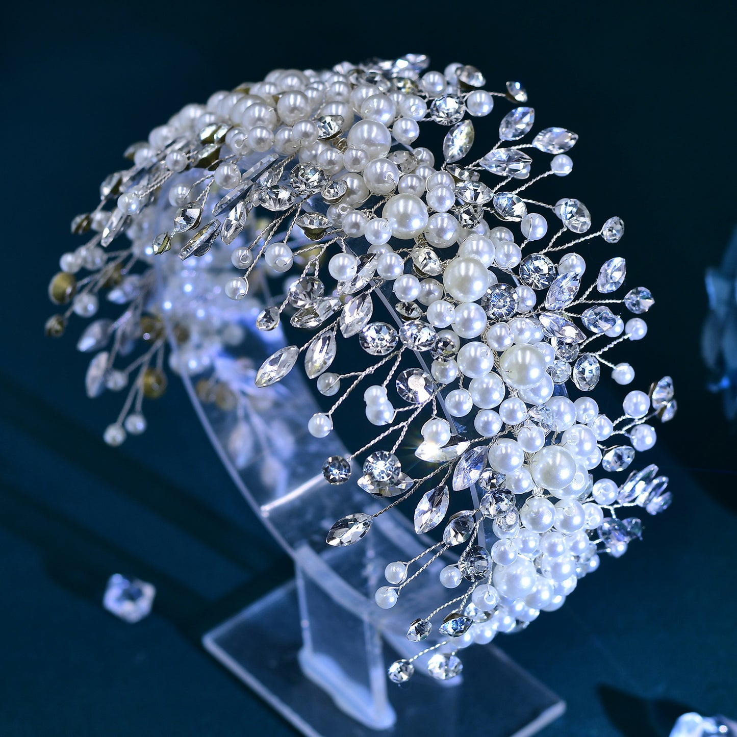 BRIDELLA BHP635 Pearls Woman Headband Handmade Rhinestone Bridal Headpiece Wedding Hair Accessories Bride Bridesmaid Headdress
