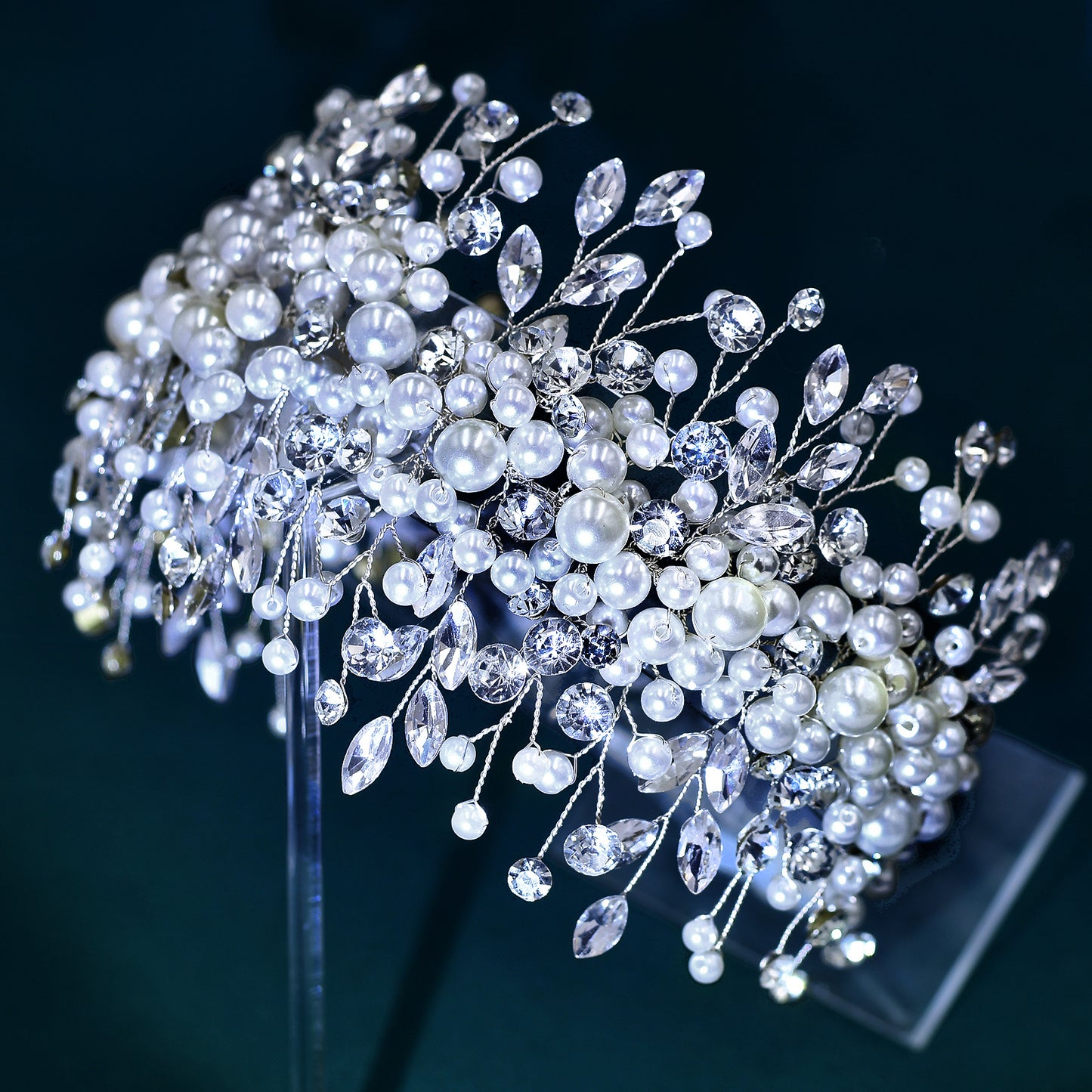 BRIDELLA BHP635 Pearls Woman Headband Handmade Rhinestone Bridal Headpiece Wedding Hair Accessories Bride Bridesmaid Headdress