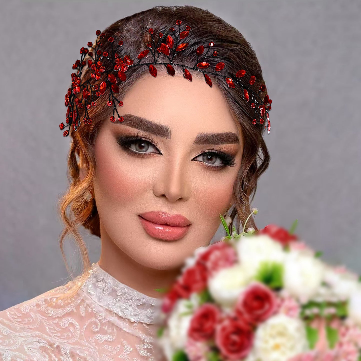 BRIDELLA BHP65 Handmade Rhinestone Woman Headband Bride Wedding Hair Accessories Head Jewelry Bridal Headpieces with Organza