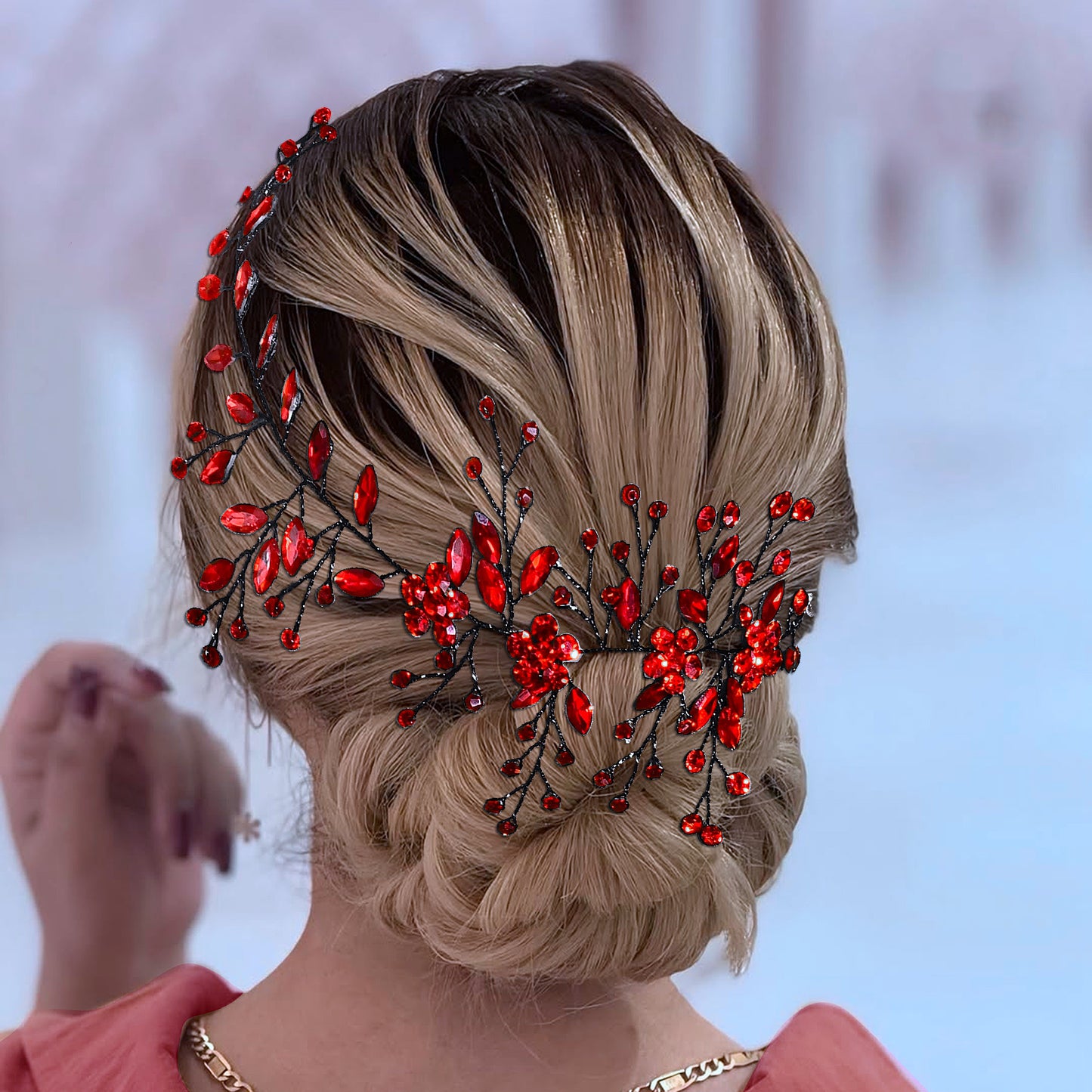 BRIDELLA BHP65 Handmade Rhinestone Woman Headband Bride Wedding Hair Accessories Head Jewelry Bridal Headpieces with Organza