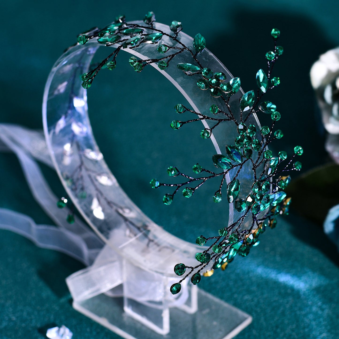 BRIDELLA BHP65 Handmade Rhinestone Woman Headband Bride Wedding Hair Accessories Head Jewelry Bridal Headpieces with Organza
