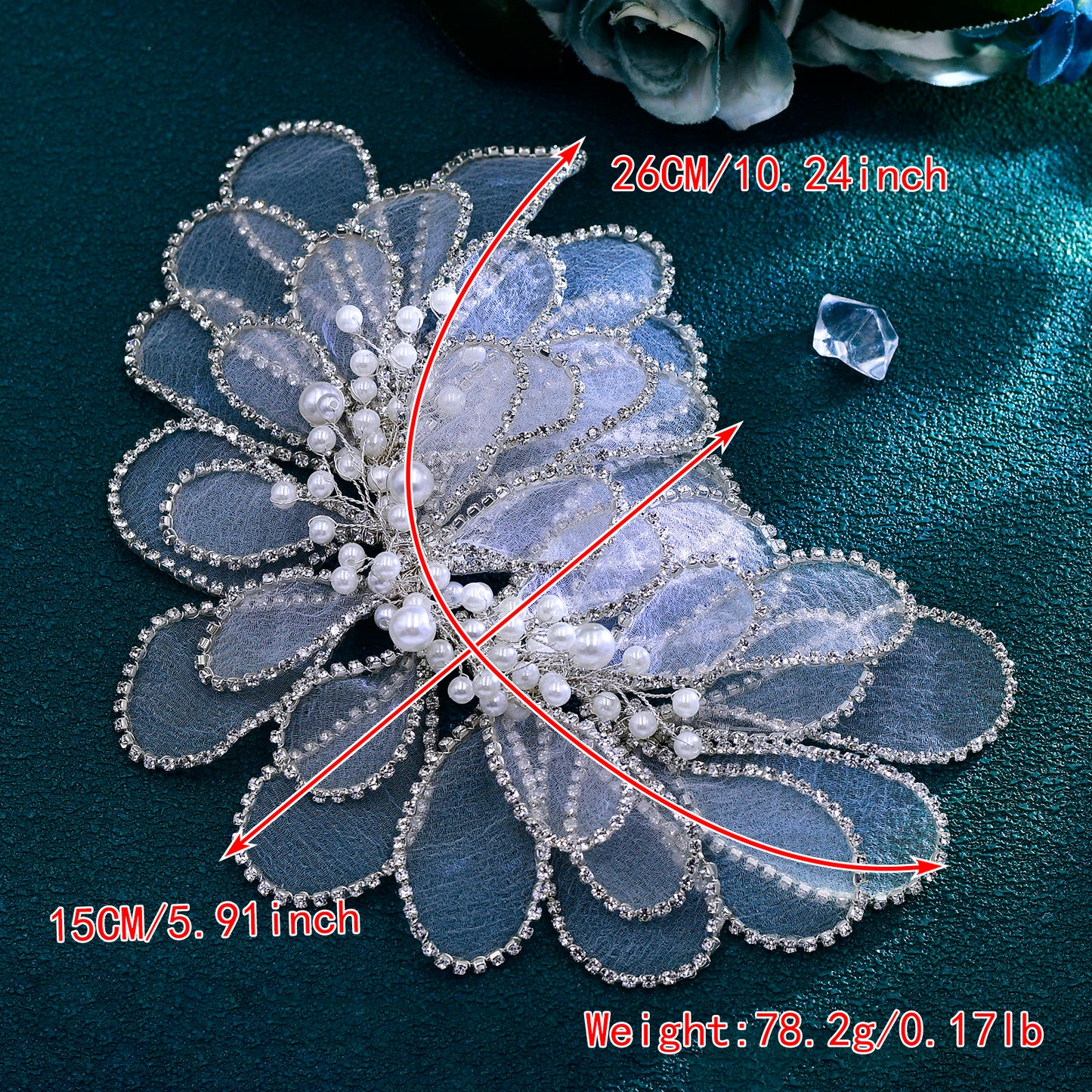 BRIDELLA BHP681 Handmade Mesh Flower Headband Women Silvery Color Pearl Headwear Hair Accessories Rhinestone Wedding Headdress