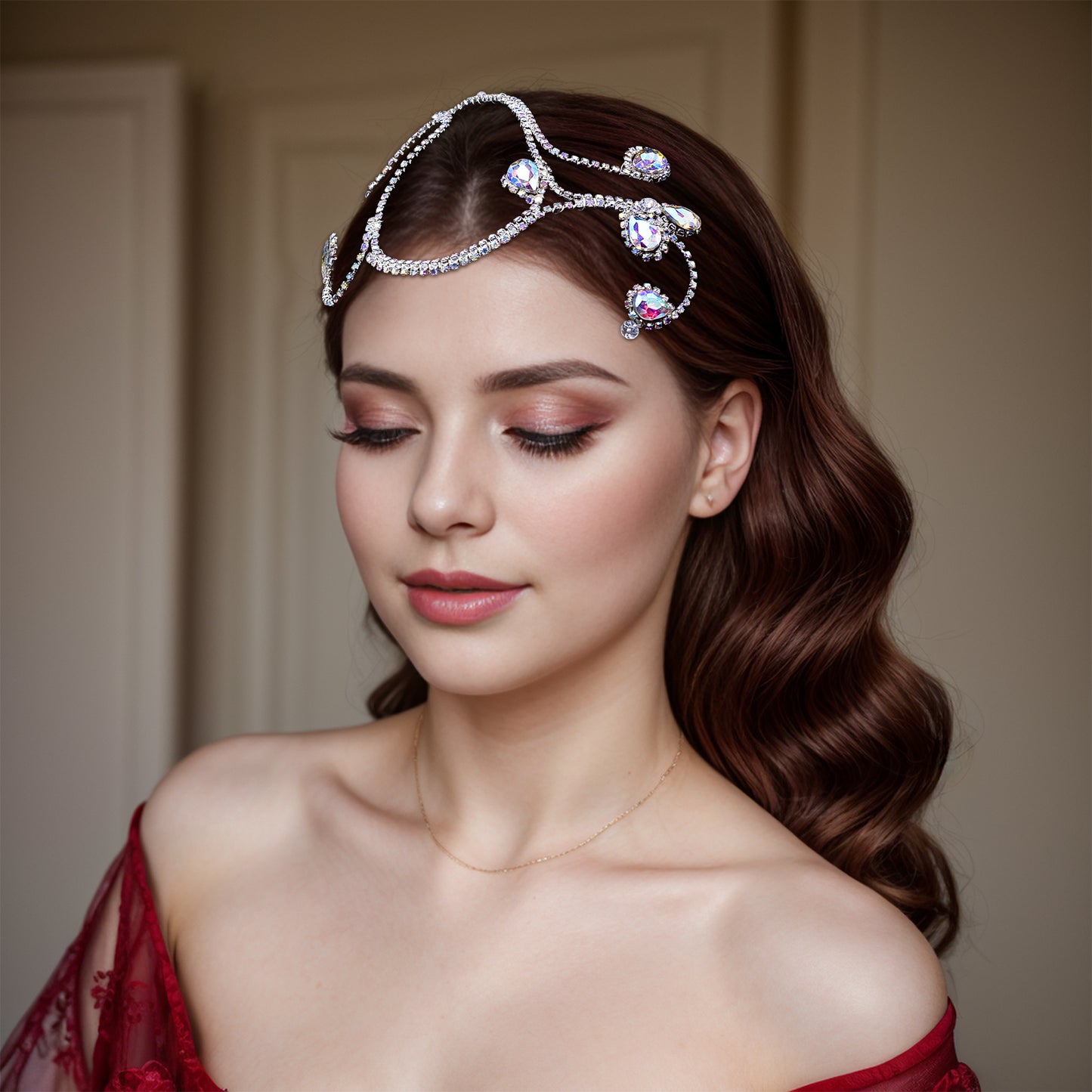 BRIDELLA BHP682 Bride Geometric Shape Headwear Colorful Rhinestone Wedding Headband Hair Accessories Woman Elegant Party Tiara