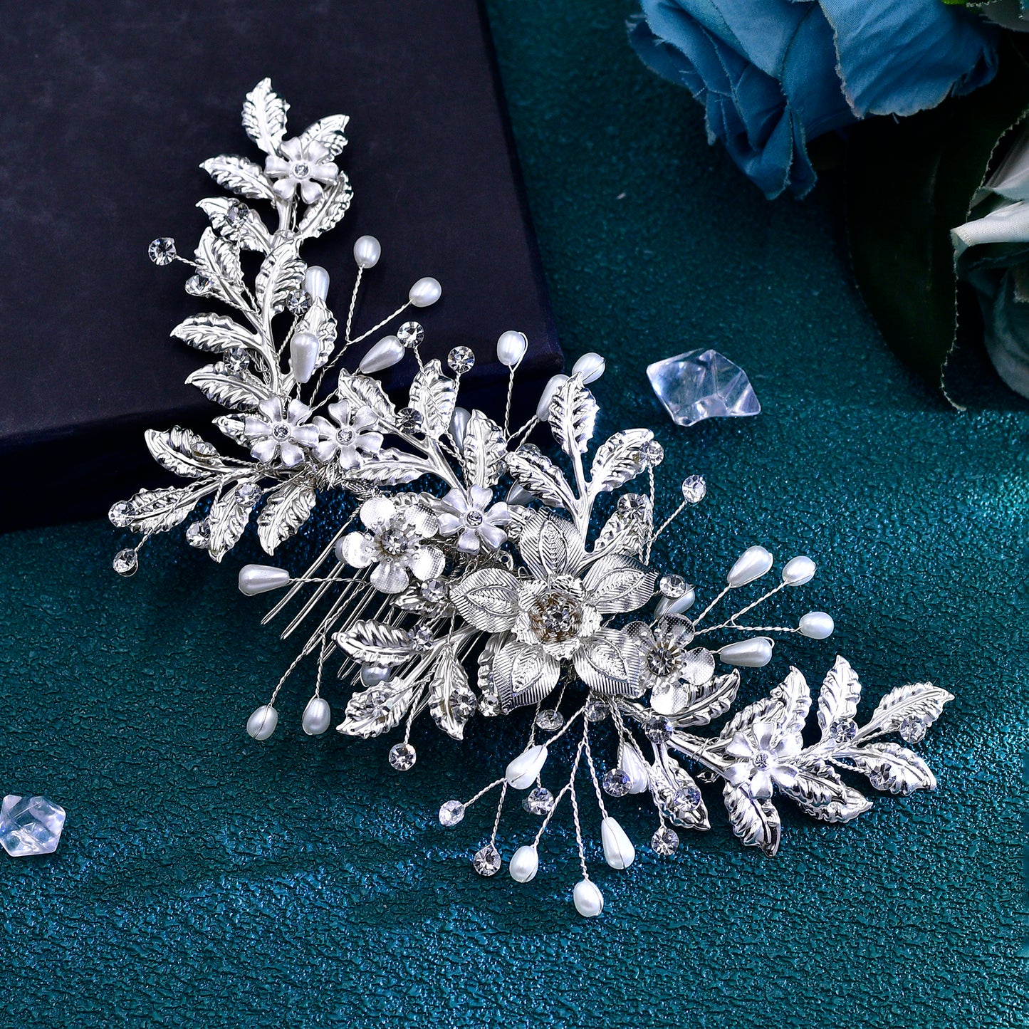 BRIDELLA BHP683 Bride Alloy Flower Wedding Hair Piece Women Elegant Girl Wedding Hair Accessories Silver Color Alloy Leaf Headband