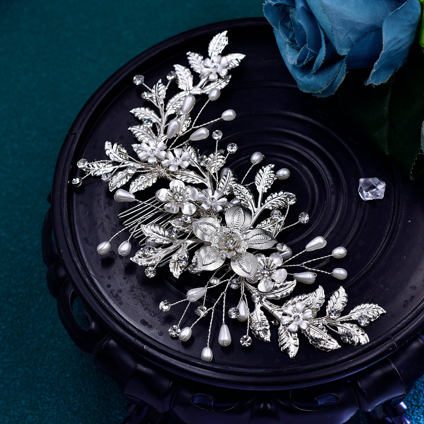 BRIDELLA BHP683 Bride Alloy Flower Wedding Hair Piece Women Elegant Girl Wedding Hair Accessories Silver Color Alloy Leaf Headband