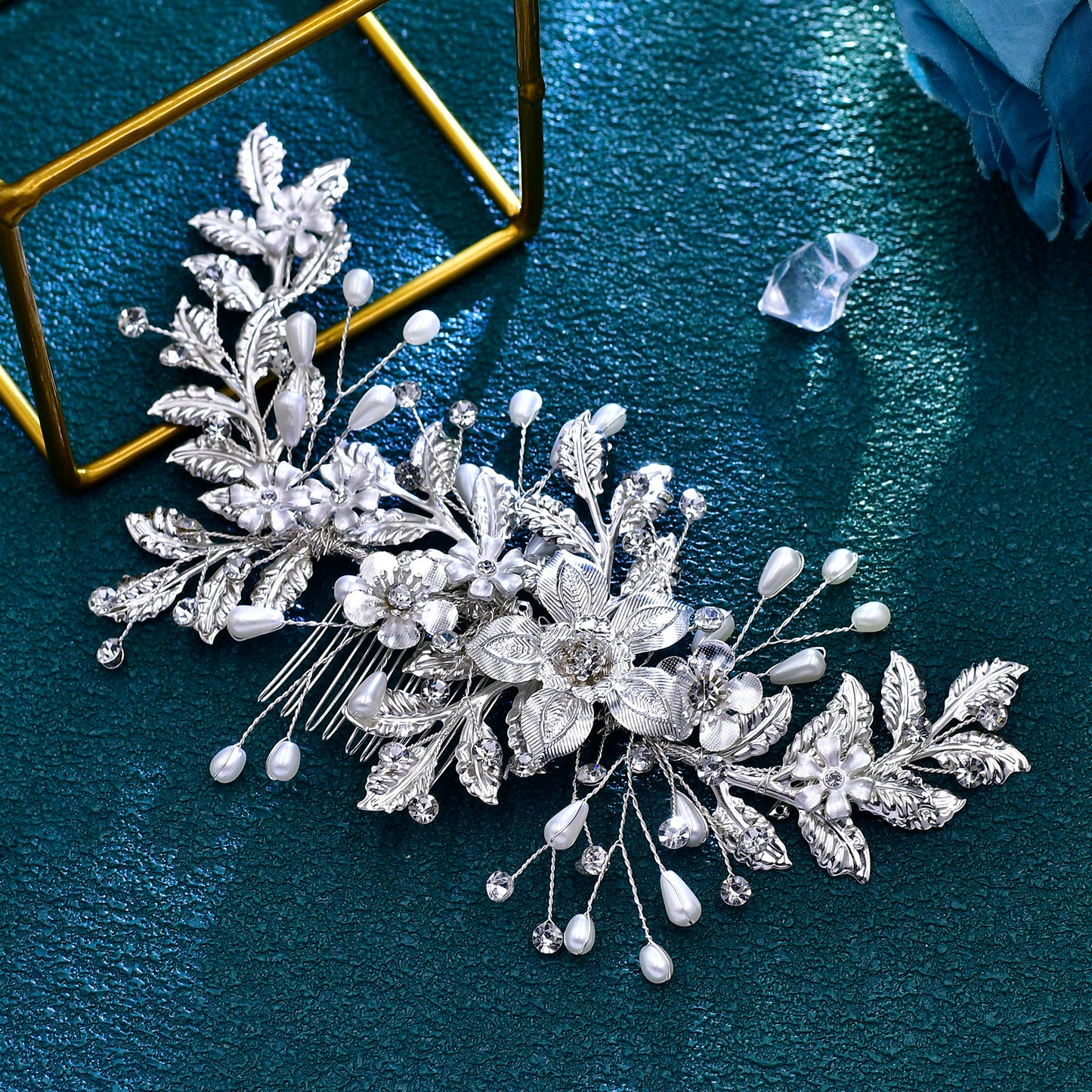 BRIDELLA BHP683 Bride Alloy Flower Wedding Hair Piece Women Elegant Girl Wedding Hair Accessories Silver Color Alloy Leaf Headband