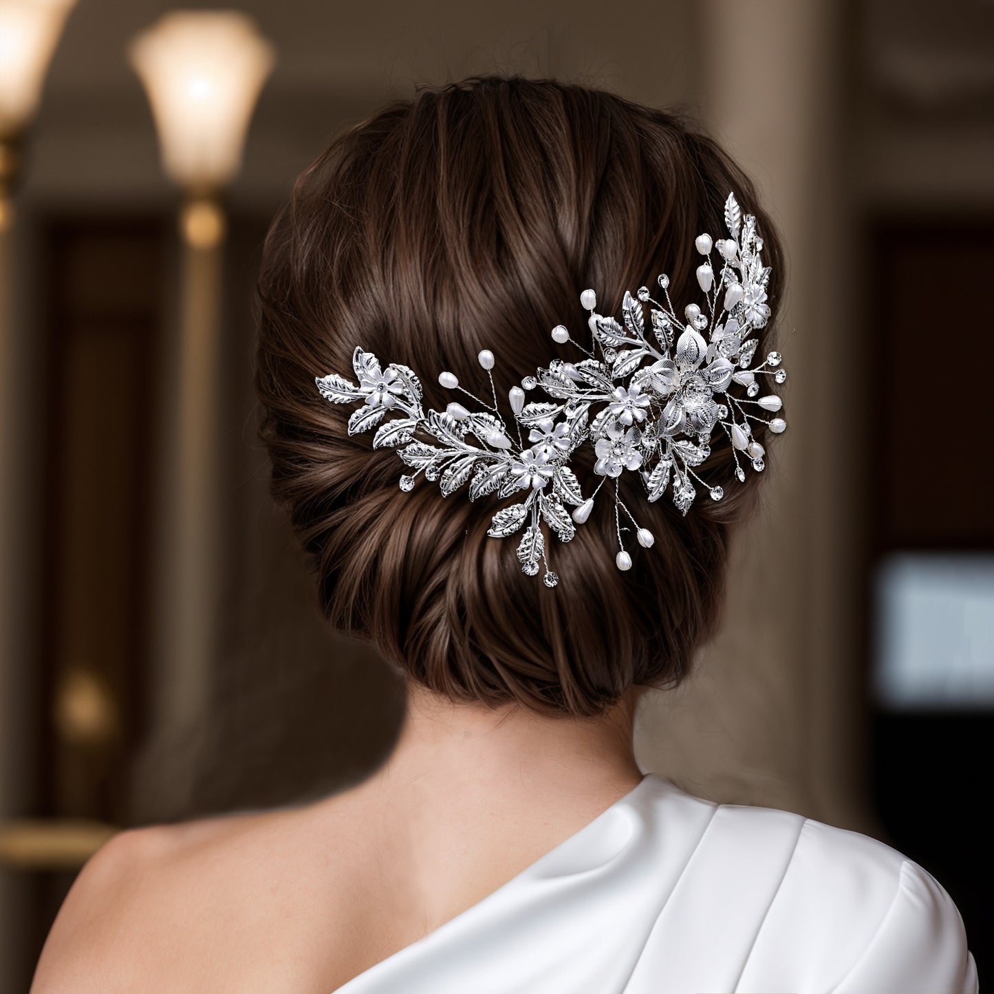 BRIDELLA BHP683 Bride Alloy Flower Wedding Hair Piece Women Elegant Girl Wedding Hair Accessories Silver Color Alloy Leaf Headband