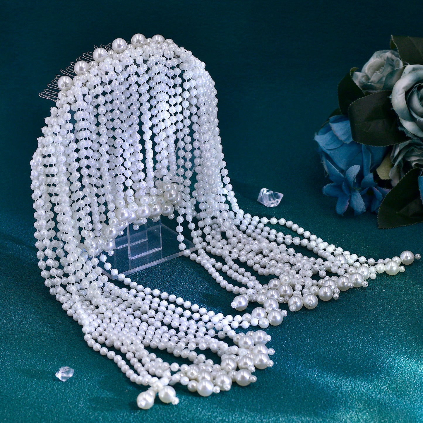 BRIDELLA BHP751 Fashion Pearl Tassel Headpiece Wedding Hair Accessories Jewelry Elegant Bridal Head Chain Women Prom Headband