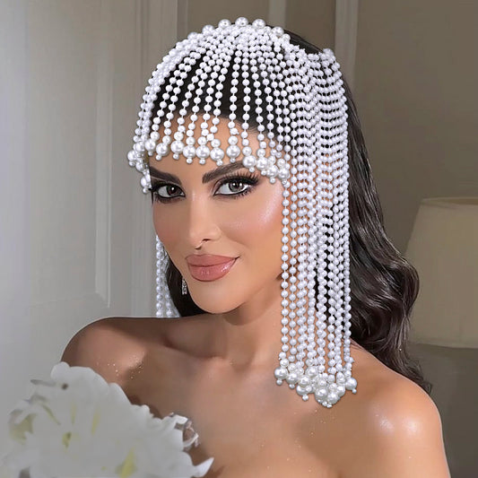 BRIDELLA BHP751 Fashion Pearl Tassel Headpiece Wedding Hair Accessories Jewelry Elegant Bridal Head Chain Women Prom Headband