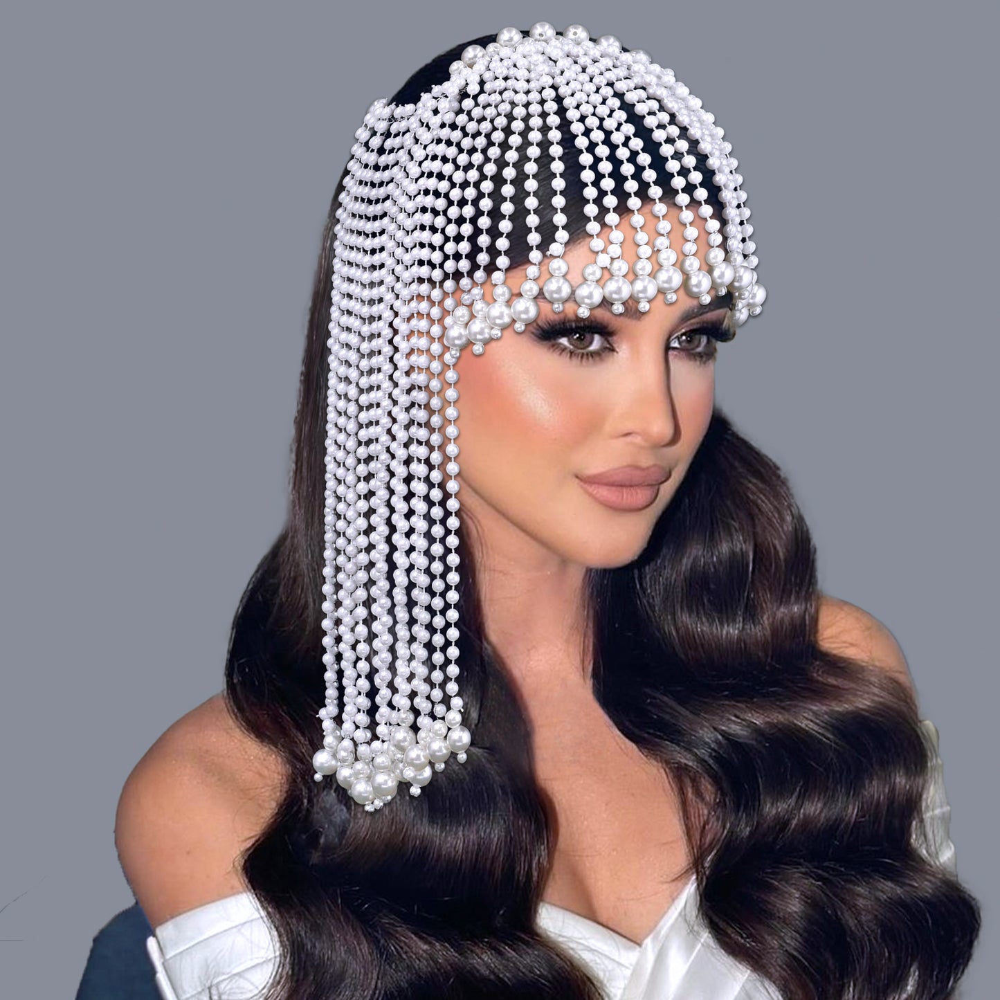 BRIDELLA BHP751 Fashion Pearl Tassel Headpiece Wedding Hair Accessories Jewelry Elegant Bridal Head Chain Women Prom Headband