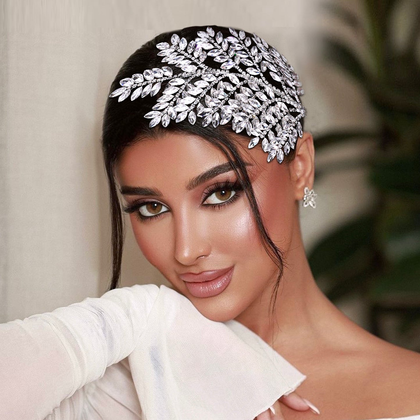 BRIDELLA BHP759 Red Trendy Rhinestone Bride Headband Green Wedding Tiara Shiny Wedding Hair Accessories Ladies Handmade Silvery Tiara Holiday Gifts