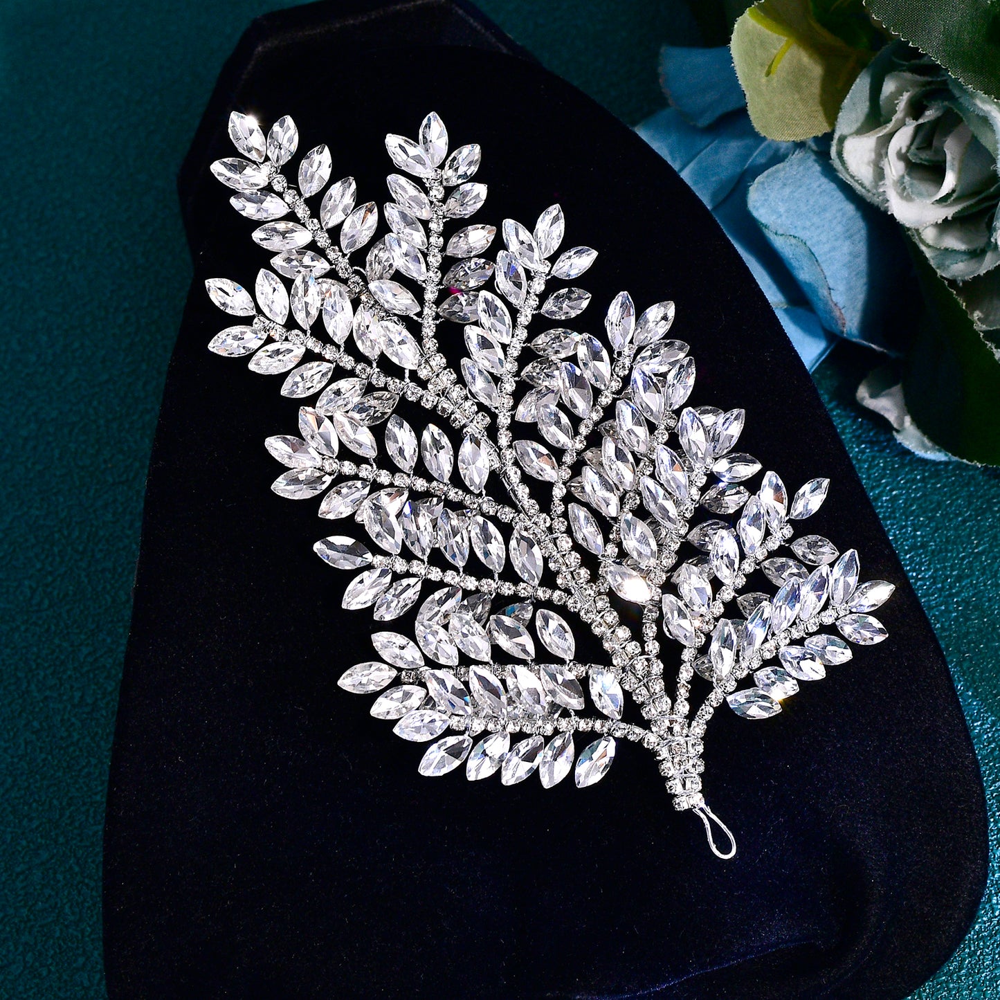 BRIDELLA BHP759 Red Trendy Rhinestone Bride Headband Green Wedding Tiara Shiny Wedding Hair Accessories Ladies Handmade Silvery Tiara Holiday Gifts