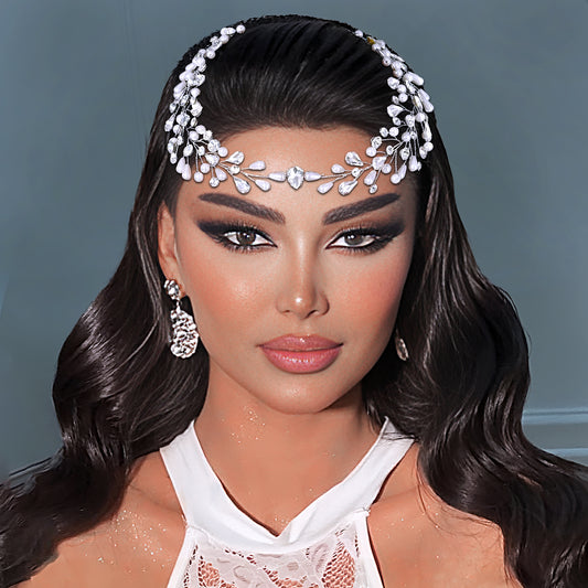 BRIDELLA BHP835 Artificial Pearl Foreband Head Jewelry Rhinestone Wedding Headband Bride Headpieces Female Design Bride Headwear