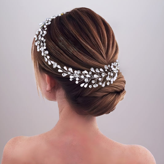 BHP835-S silver rhinestone pearl headband