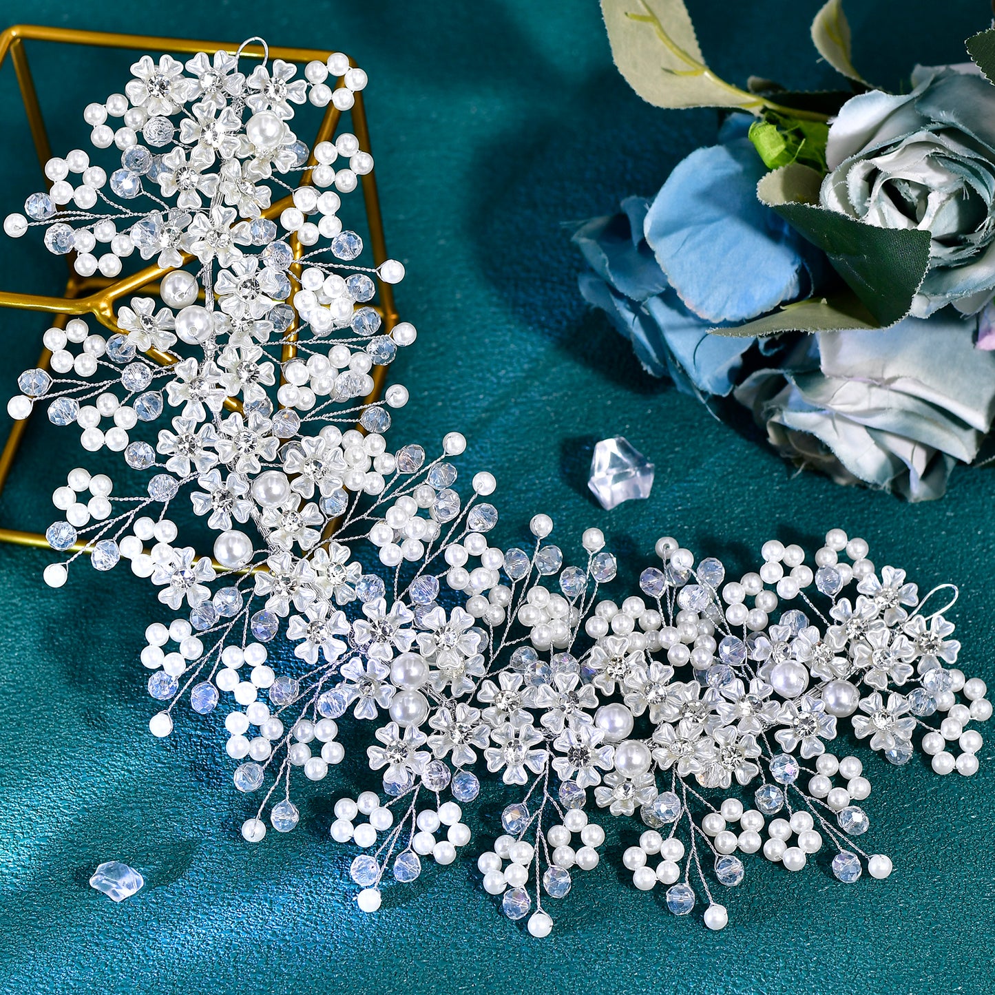 BRIDELLA BHP839 Handmade Pearl Flower Headband Bride Crystal Headpieces Wedding Hair Accessories Bridesmaid Head Jewelry Tiara