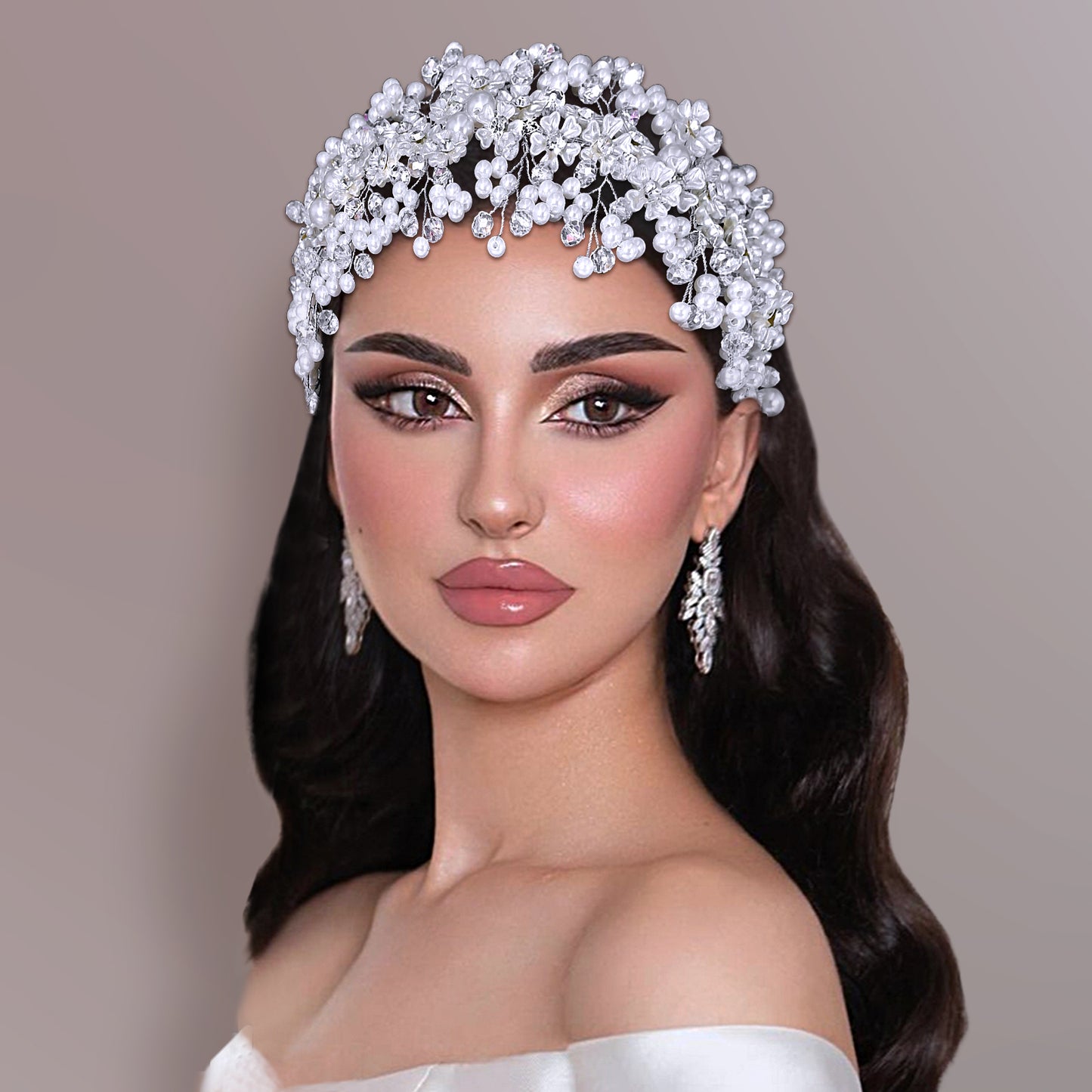 BRIDELLA BHP839 Handmade Pearl Flower Headband Bride Crystal Headpieces Wedding Hair Accessories Bridesmaid Head Jewelry Tiara