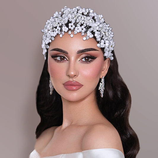 BHP839 silver pearl crystal tiara