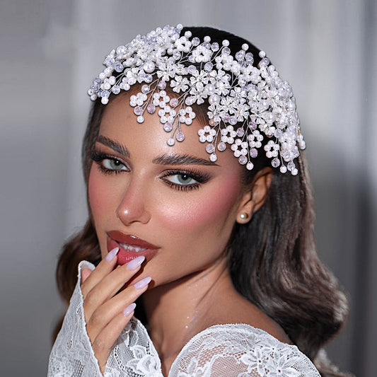 BRIDELLA BHP839 Handmade Pearl Flower Headband Bride Crystal Headpieces Wedding Hair Accessories Bridesmaid Head Jewelry Tiara