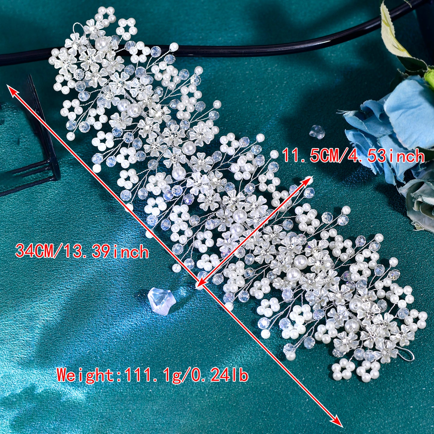 BRIDELLA BHP839 Handmade Pearl Flower Headband Bride Crystal Headpieces Wedding Hair Accessories Bridesmaid Head Jewelry Tiara