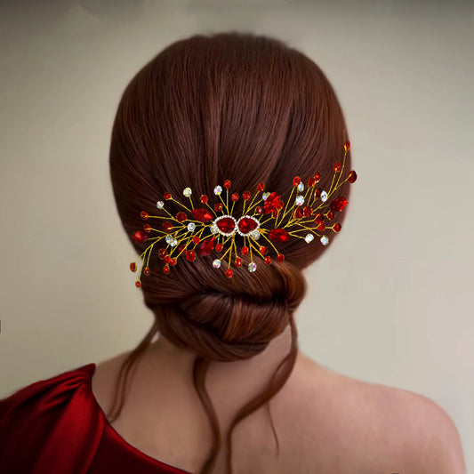 HP847-Red red rhinestone pearl tiara