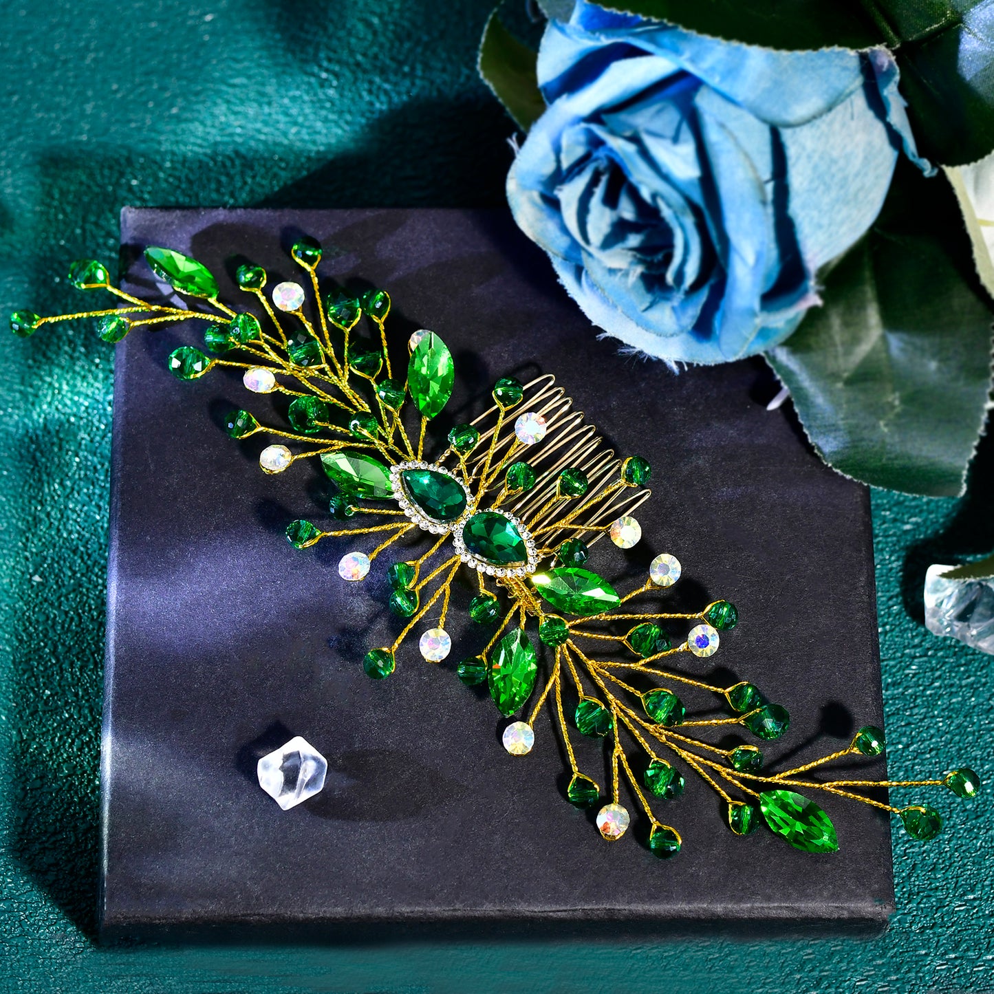 BRIDELLA BHP847 Wedding Rhinestone Hairstyles Headpiece Green Comb Crystal Headdress Bridal Hair Accessories Women Party Tiara Red