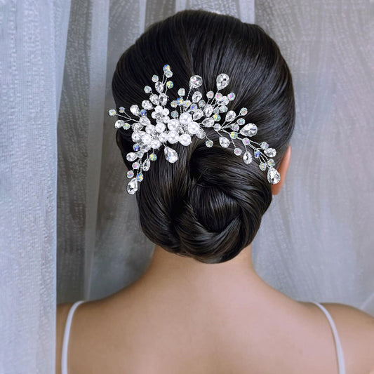 BHP850-S silver rhinestone pearl hair comb