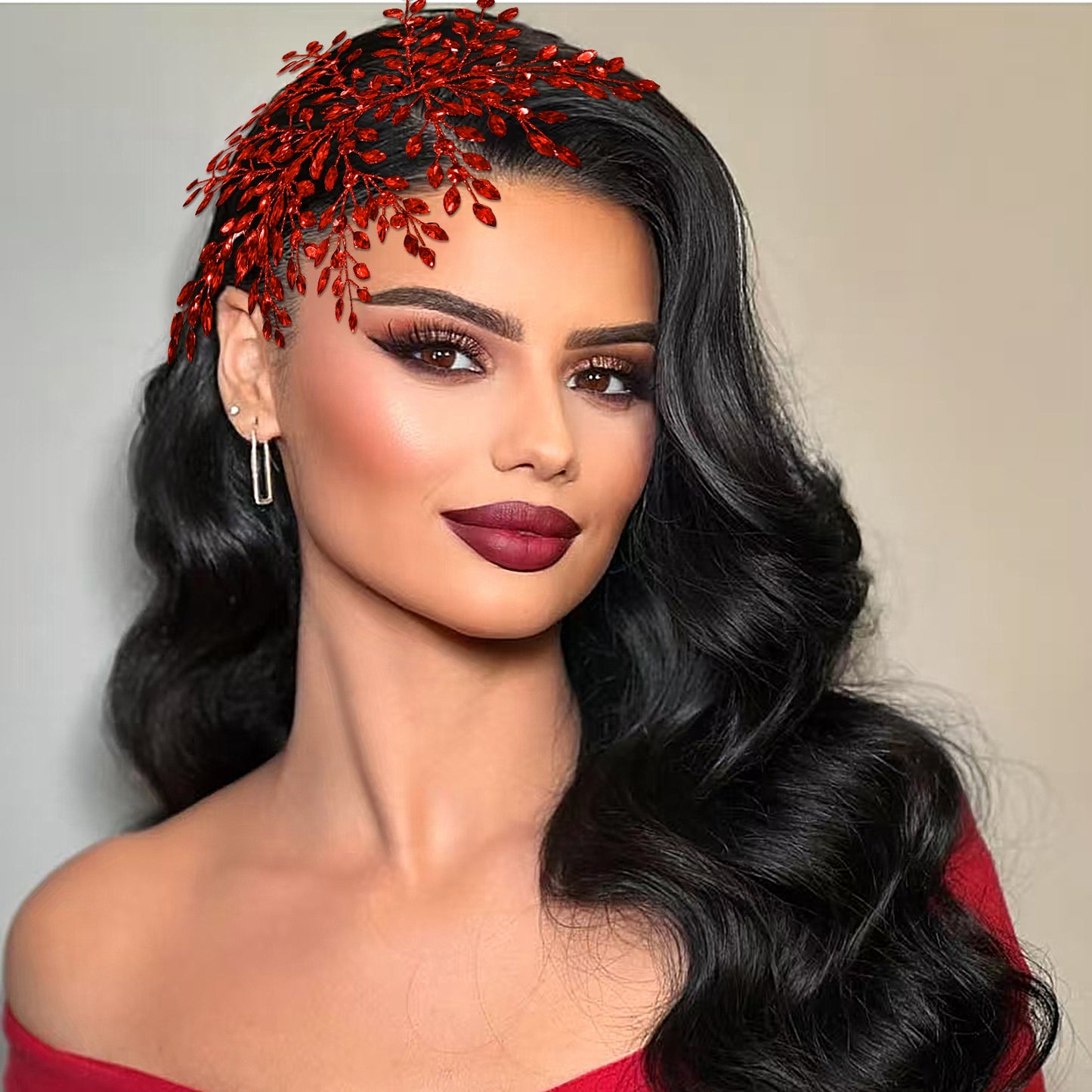 BRIDELLA BHP853 Red Trendy Rhinestone Bride Headband Green Wedding Tiara Shiny Women Hair Accessories Handmade Banquet Party Holiday Gifts Black