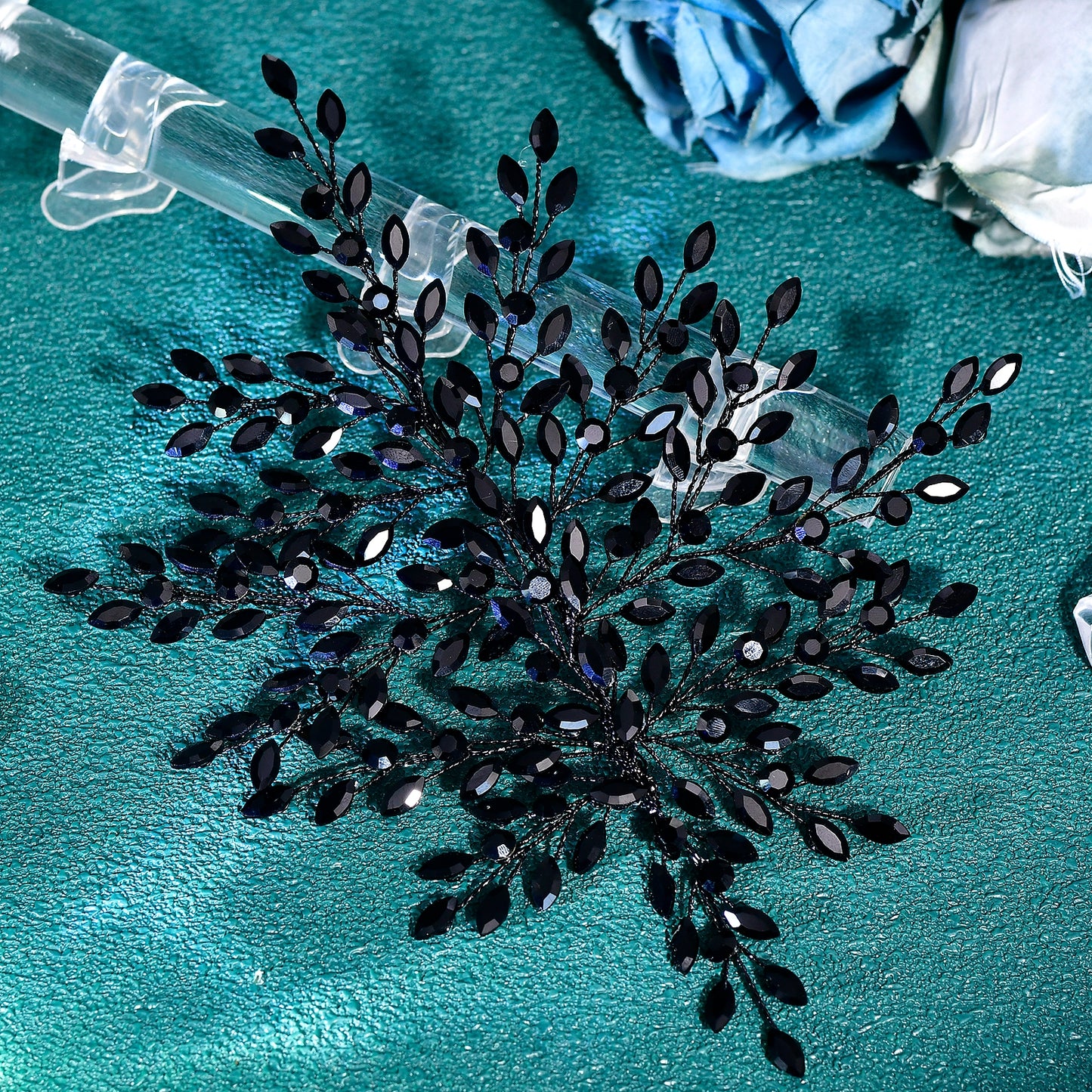 BRIDELLA BHP853 Red Trendy Rhinestone Bride Headband Green Wedding Tiara Shiny Women Hair Accessories Handmade Banquet Party Holiday Gifts Black