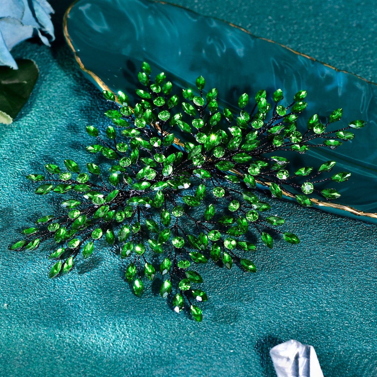 BRIDELLA BHP853 Red Trendy Rhinestone Bride Headband Green Wedding Tiara Shiny Women Hair Accessories Handmade Banquet Party Holiday Gifts Black
