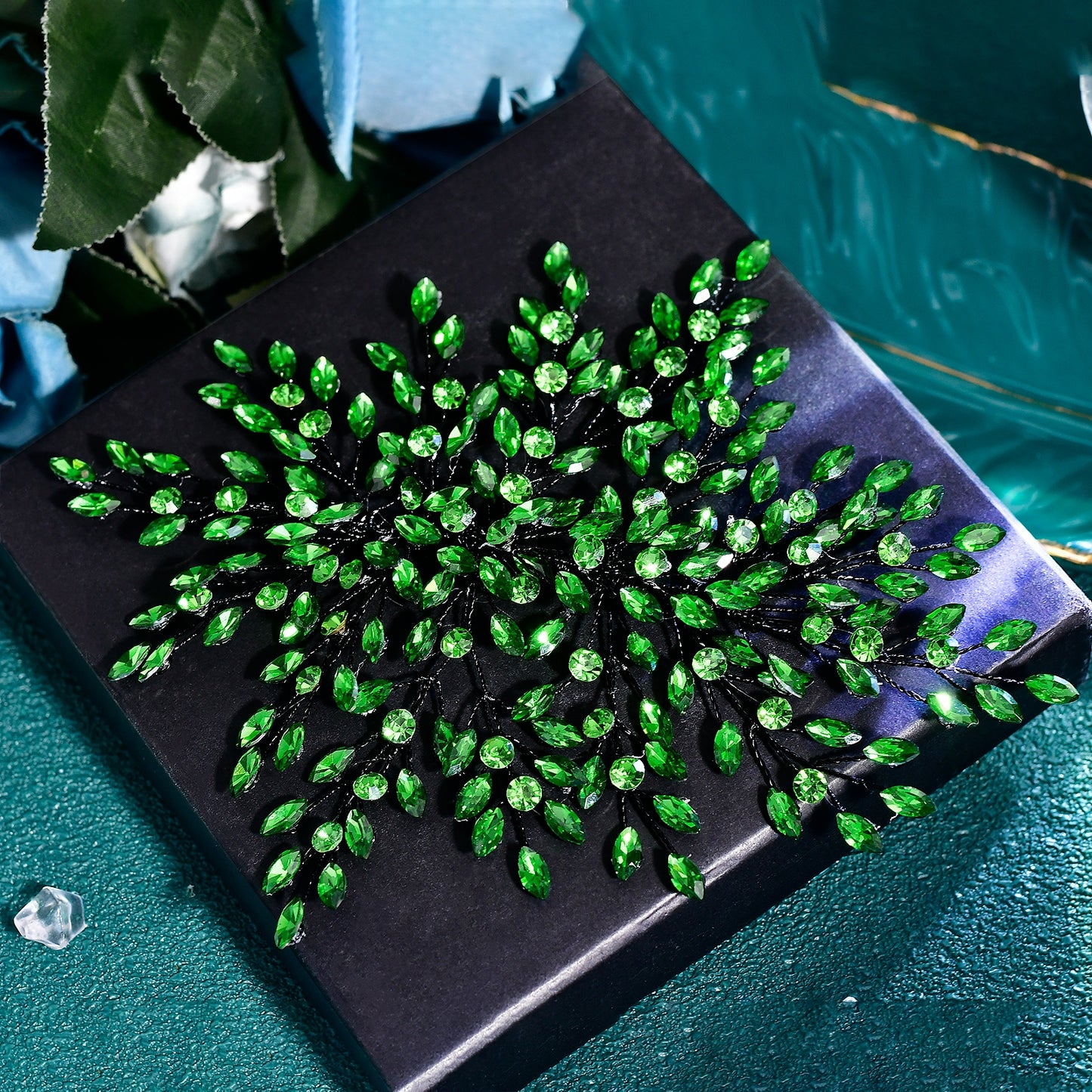 BRIDELLA BHP853 Red Trendy Rhinestone Bride Headband Green Wedding Tiara Shiny Women Hair Accessories Handmade Banquet Party Holiday Gifts Black