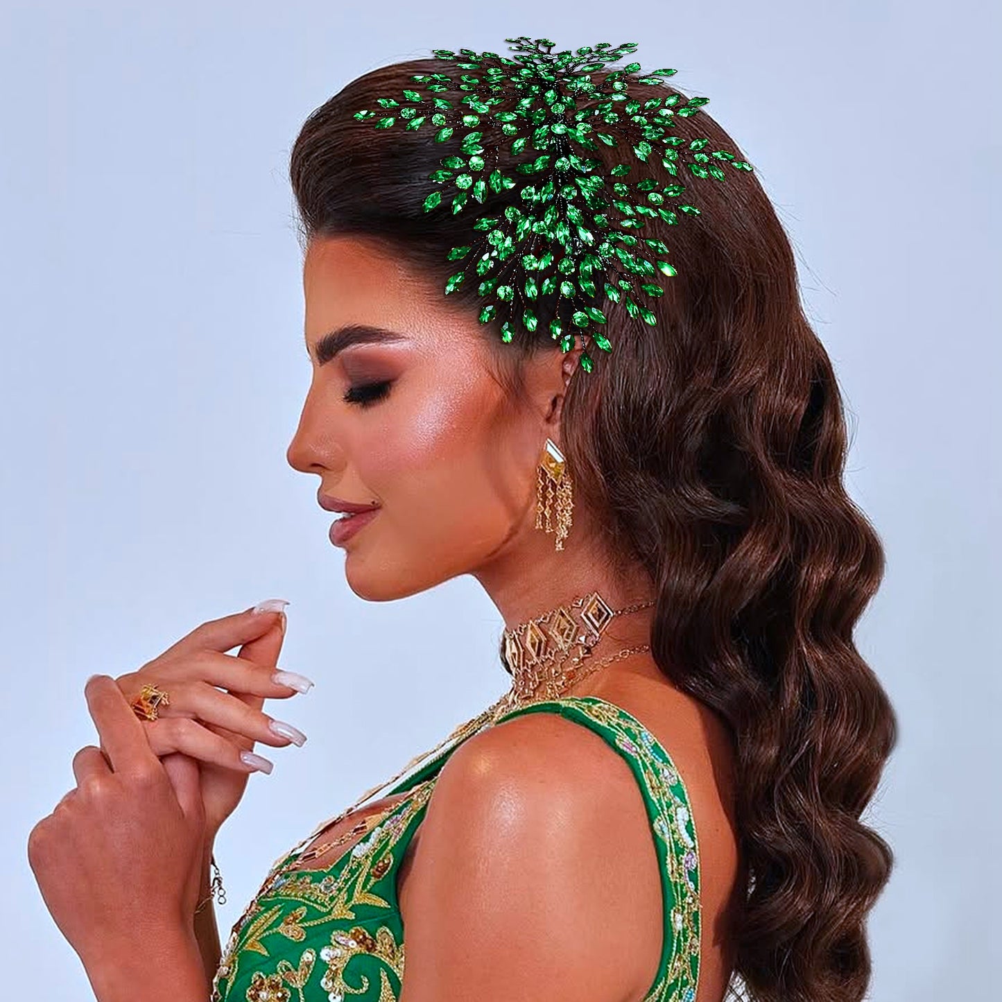 BRIDELLA BHP853 Red Trendy Rhinestone Bride Headband Green Wedding Tiara Shiny Women Hair Accessories Handmade Banquet Party Holiday Gifts Black