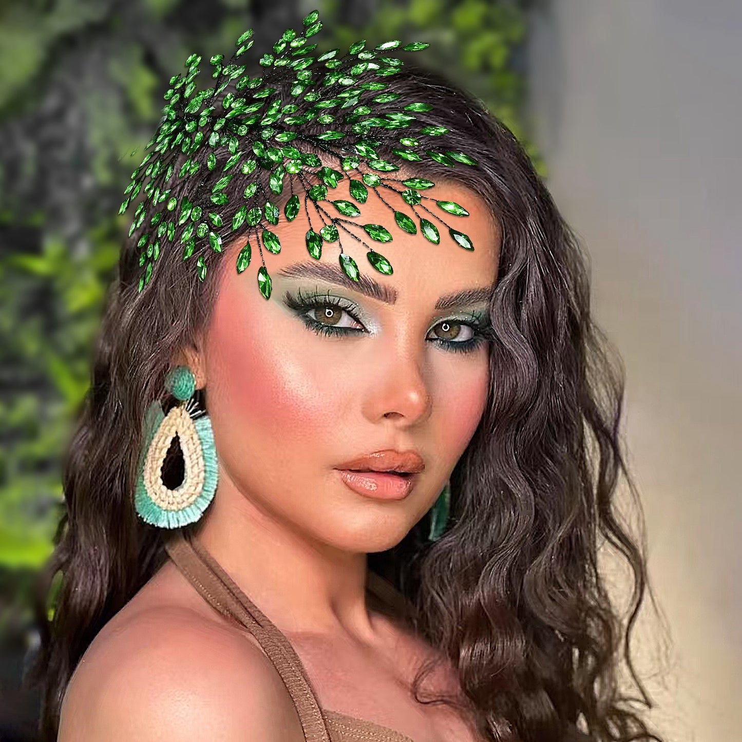 BRIDELLA BHP853 Red Trendy Rhinestone Bride Headband Green Wedding Tiara Shiny Women Hair Accessories Handmade Banquet Party Holiday Gifts Black