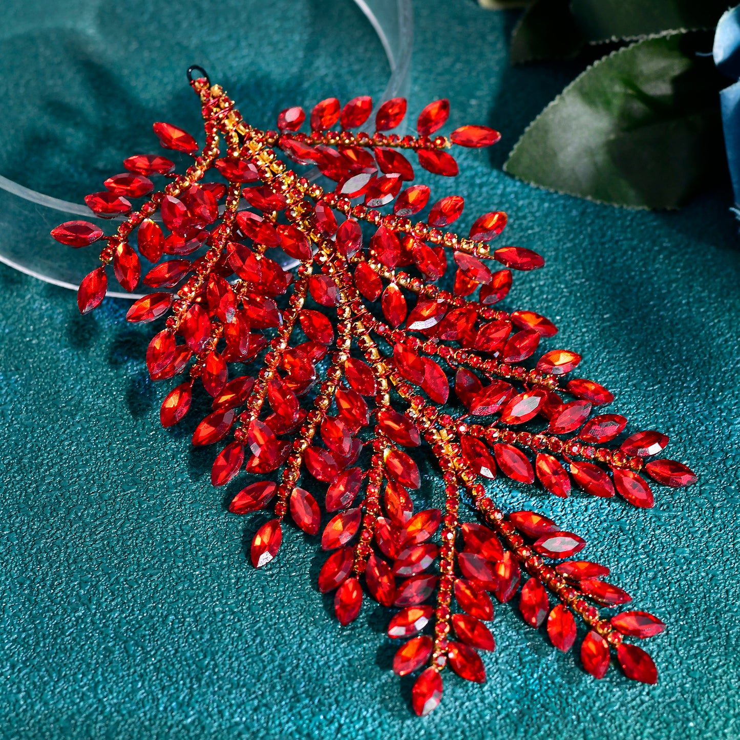 BRIDELLA BHP759 Red Trendy Rhinestone Bride Headband Green Wedding Tiara Shiny Wedding Hair Accessories Ladies Handmade Silvery Tiara Holiday Gifts
