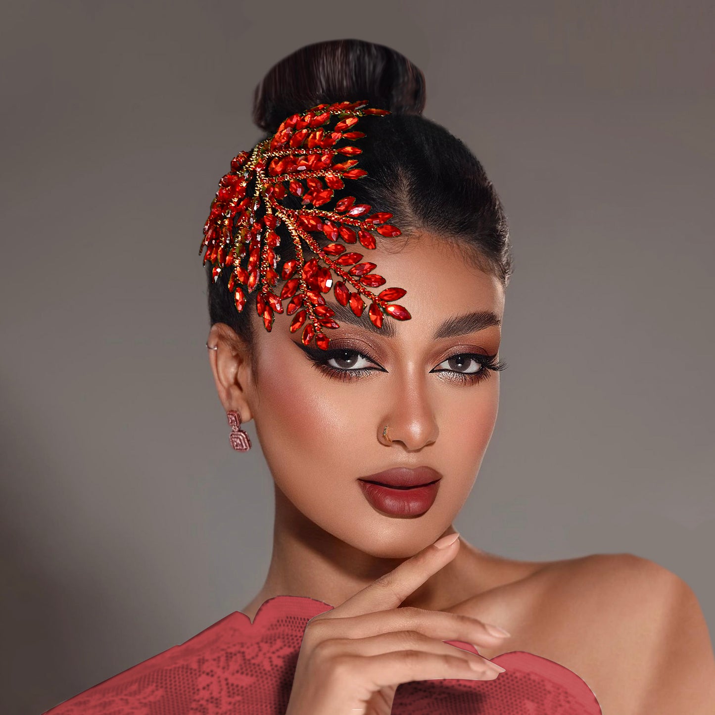 BRIDELLA BHP759 Red Trendy Rhinestone Bride Headband Green Wedding Tiara Shiny Wedding Hair Accessories Ladies Handmade Silvery Tiara Holiday Gifts